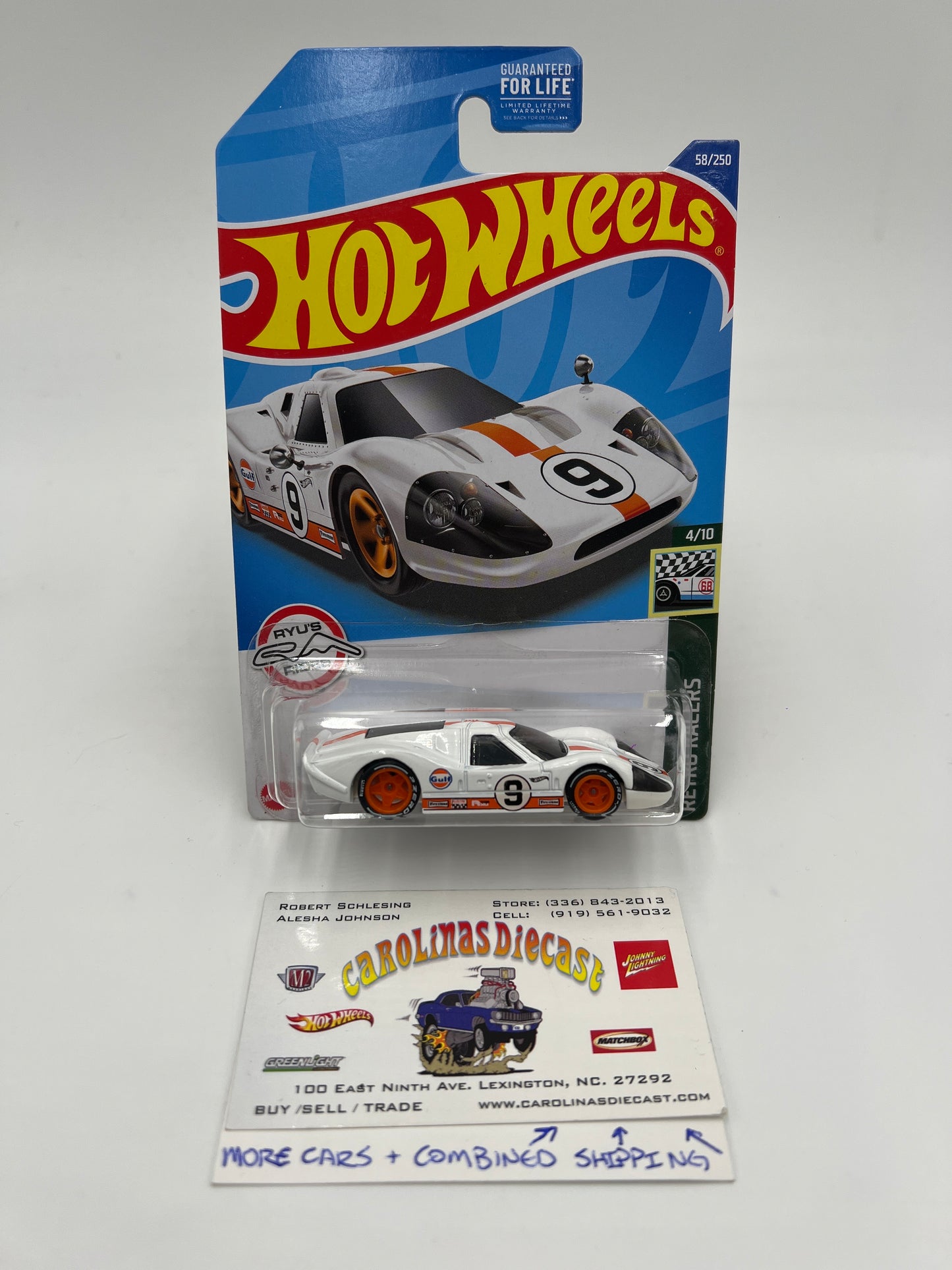 Hot Wheels 67 Ford GT40 Mk.IV White Gulf Wheel Swap Custom On Card W/Protector SR