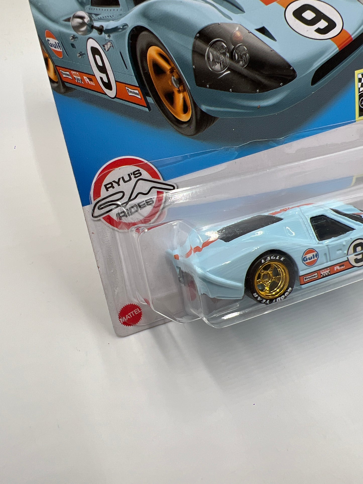 Hot Wheels 67 Ford GT40 Mk.IV Gulf Blue Wheel Swap Custom On Card W/Protector SR