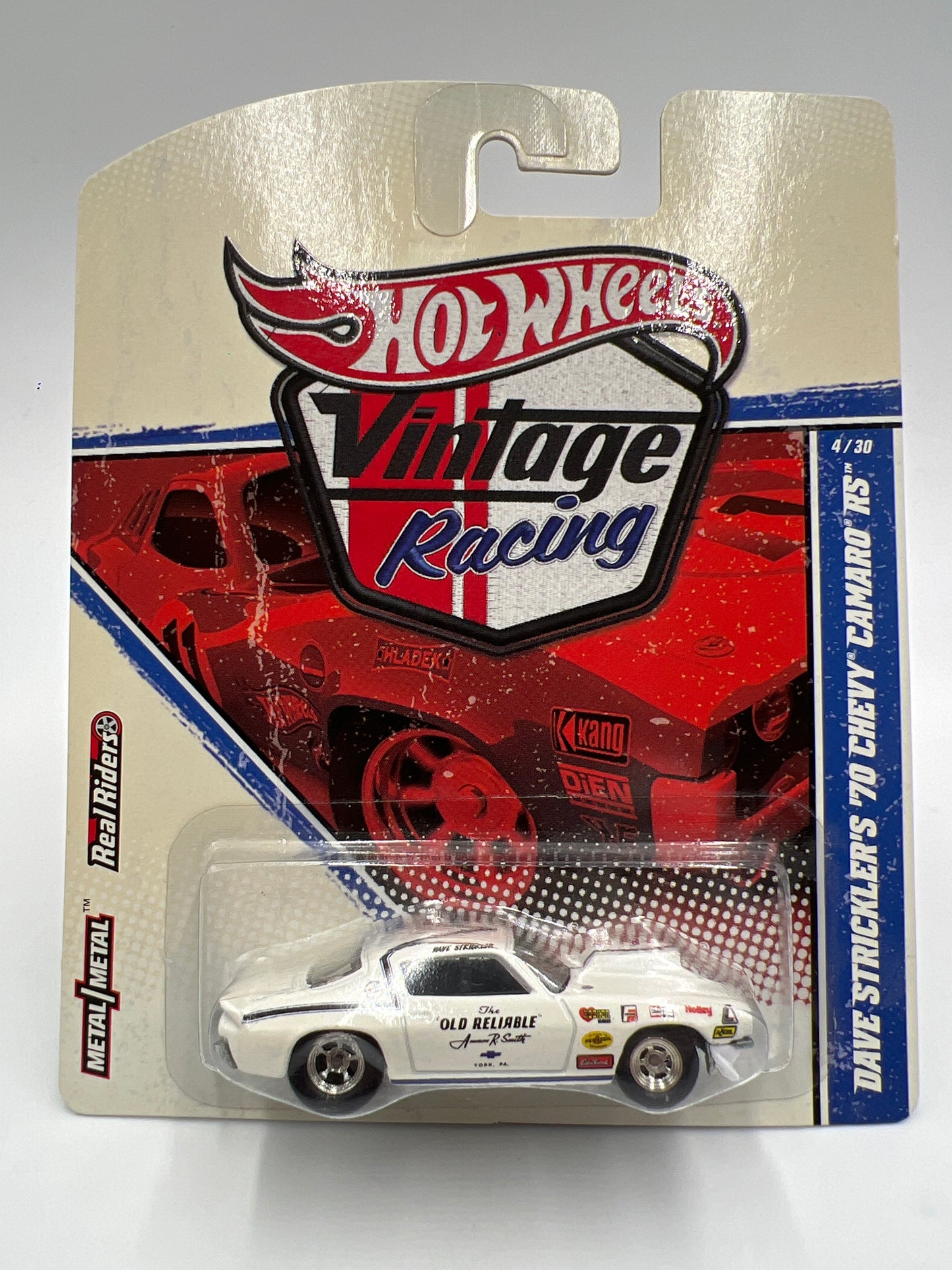Hot Wheels Premium Vintage Racing #4 Dave Stricklers 70 Chevy Camaro RS White W/Protector