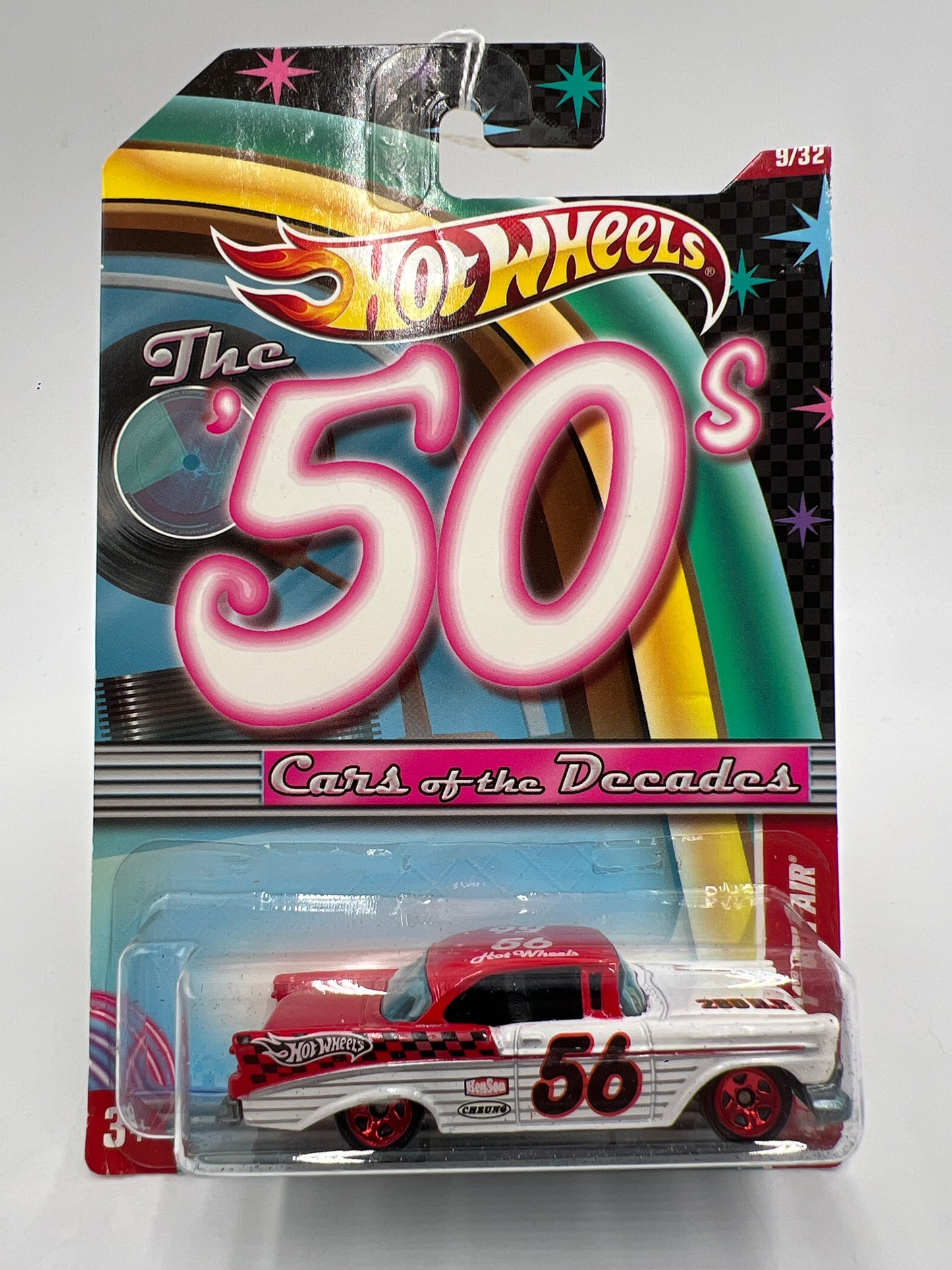 Hot Wheels Cars of the Decades The 50s #9 56 Chevy Bel Air White/Red 164C