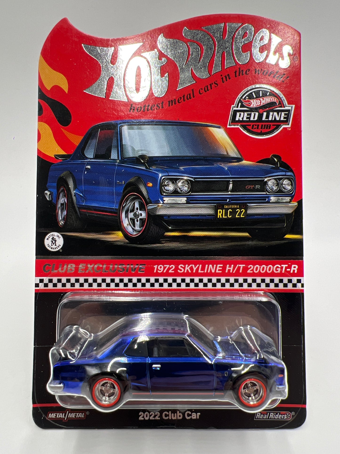 2022 Hot Wheels RLC Club Exclusive 1972 Nissan Skyline H/T 2000GT-R Blue W/Protector and Patch/Button