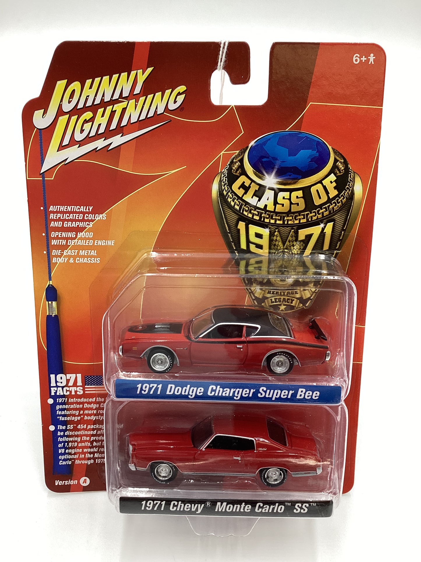 Johnny Lightning Class of 71 2 Pack Release 3 Version A 1971 Dodge Charger Super Bee Red 1971 Chevy Monte Carlo SS Red 231C