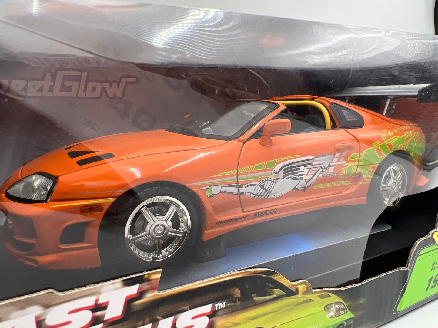 Racing Champions 1/18 Fast & Furious Street Glow 1995 Toyota Supra Orange VHTF Box Not Perfect