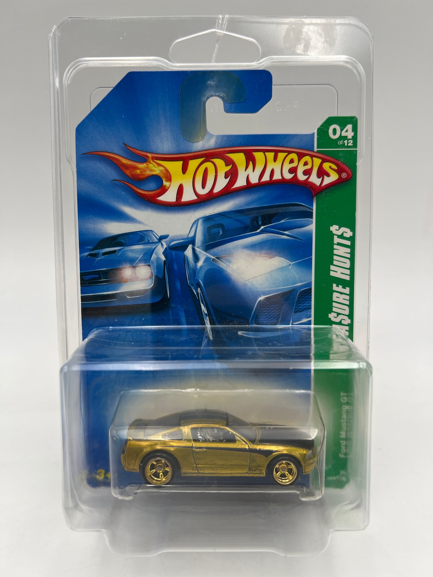 2008 Hot Wheels Super Treasure Hunt #164 Ford Mustang GT Gold W/Protector Cracked Blister