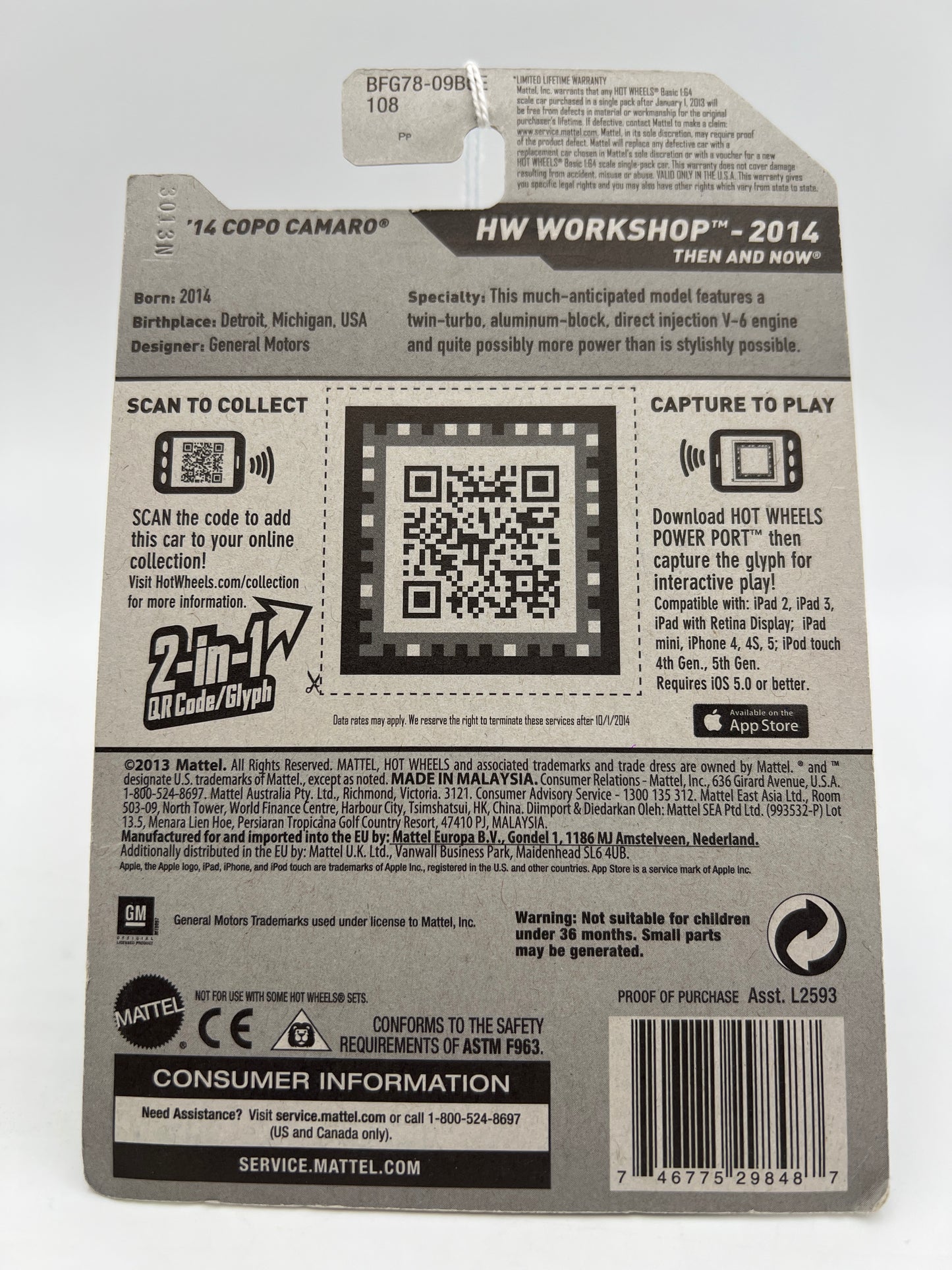 2014 Hot Wheels Walmart Exclusive Zamac 001 #229 14 Copo Camaro 143C