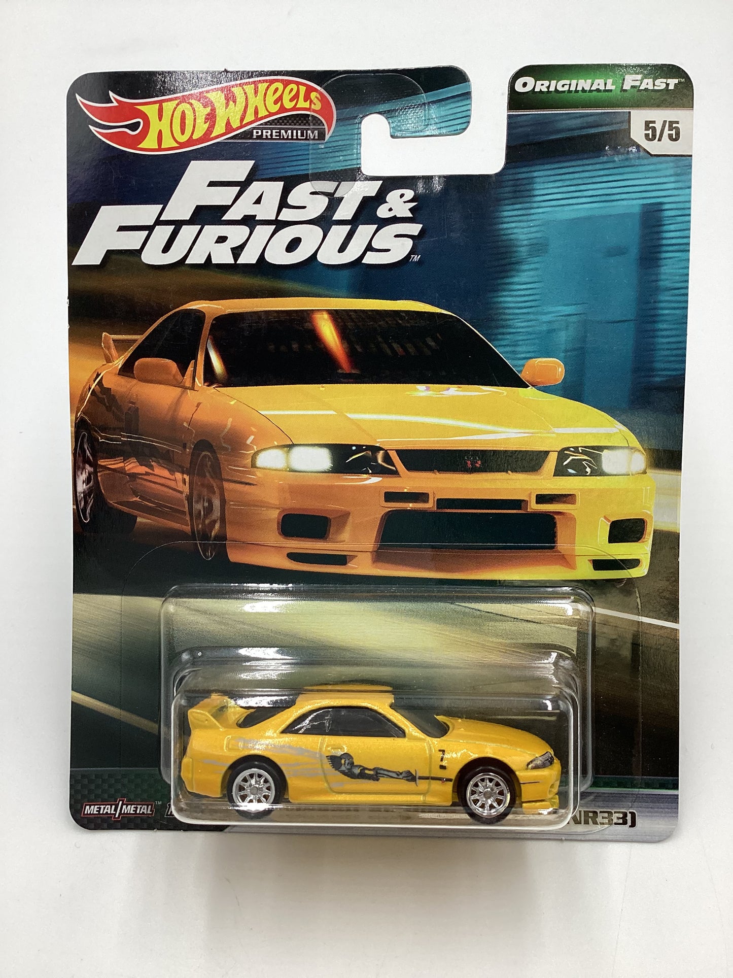 Hot Wheels Premium Fast & Furious Original Fast #5 Nissan Skyline GT-R BCNR33 Yellow W/Protector