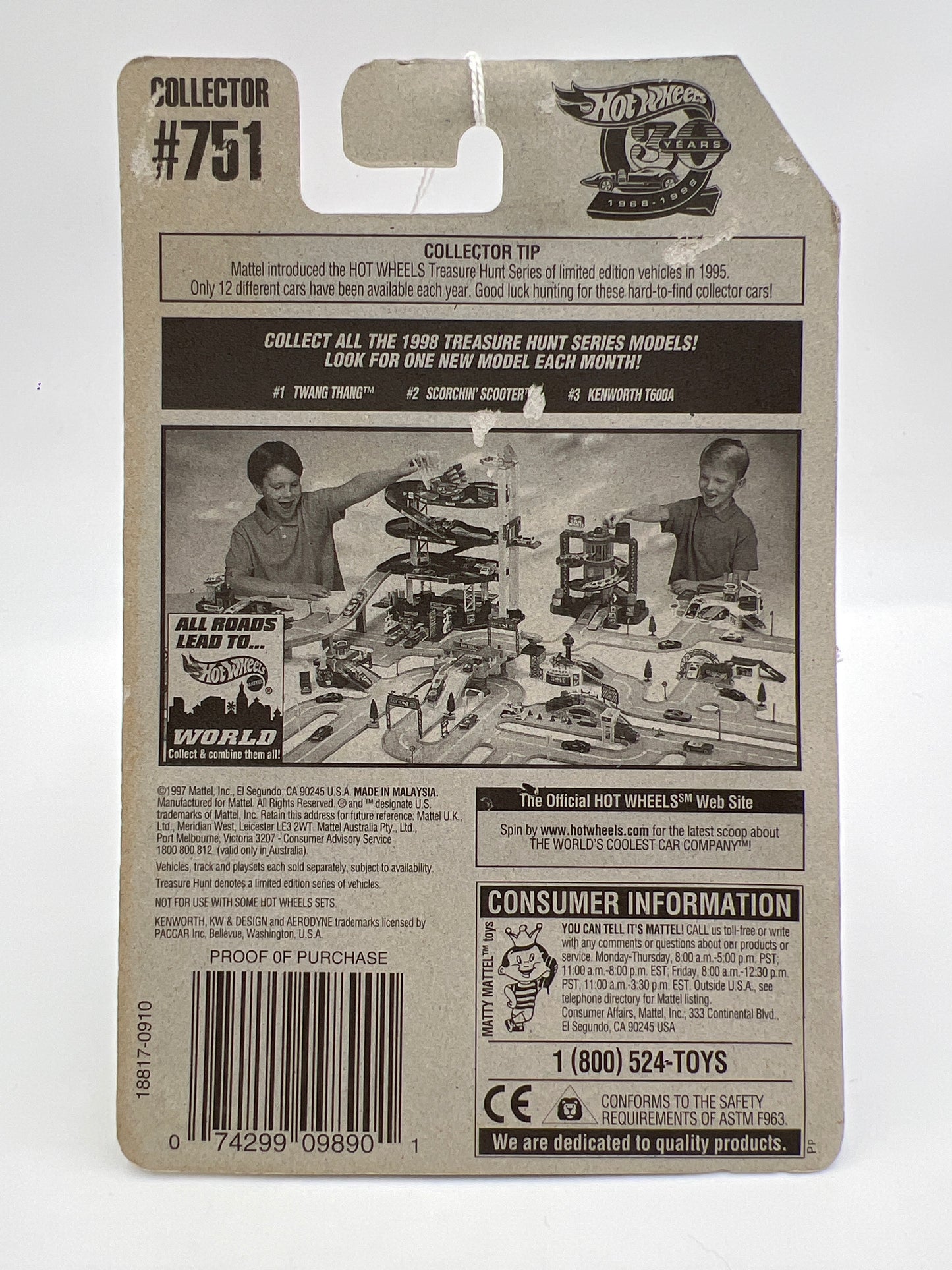 1998 Hot Wheels Treasure Hunt #751 Kenworth T600A Purple Card Not Perfect 282A