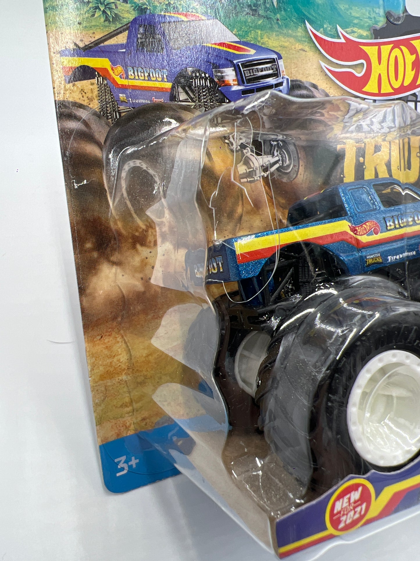 2021 Hot Wheels Monster Trucks Demolition Doubles Bigfoot Vs Snake Bite Cracked Blister