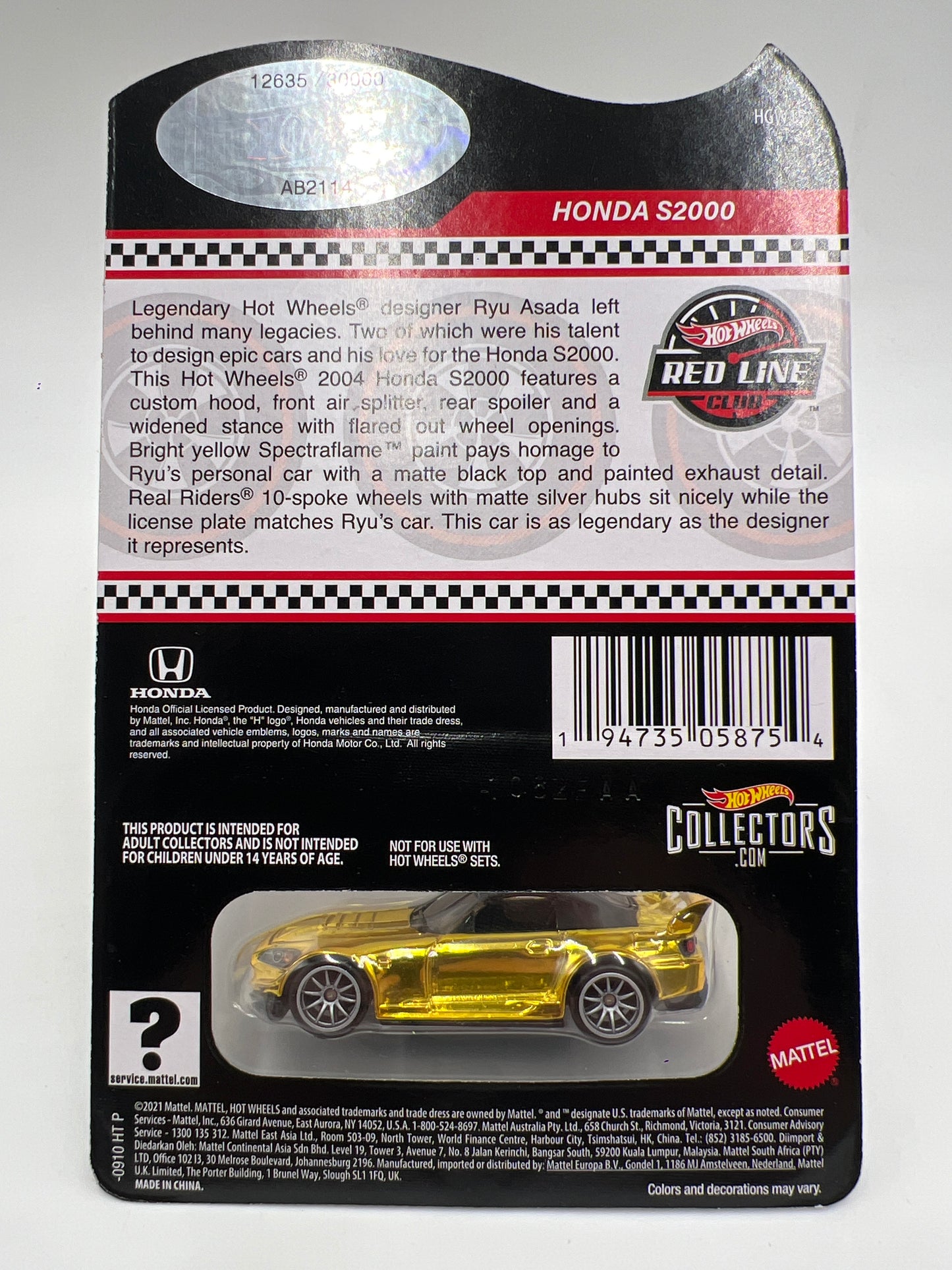 2022 Hot Wheels RLC #12635/30000 Ryu Honda S2000 Gold W/Protector