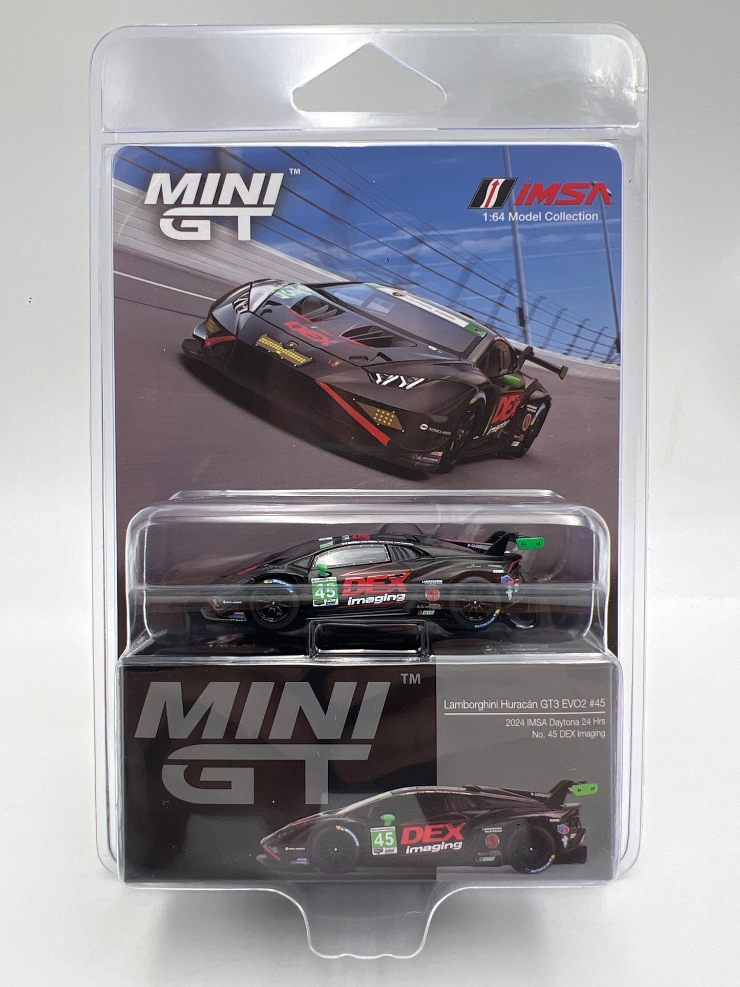 Mini GT #1129 Lamborghini Huracan GT3 EVO2 #45 2024 IMSA Daytona 24 Hrs DEX