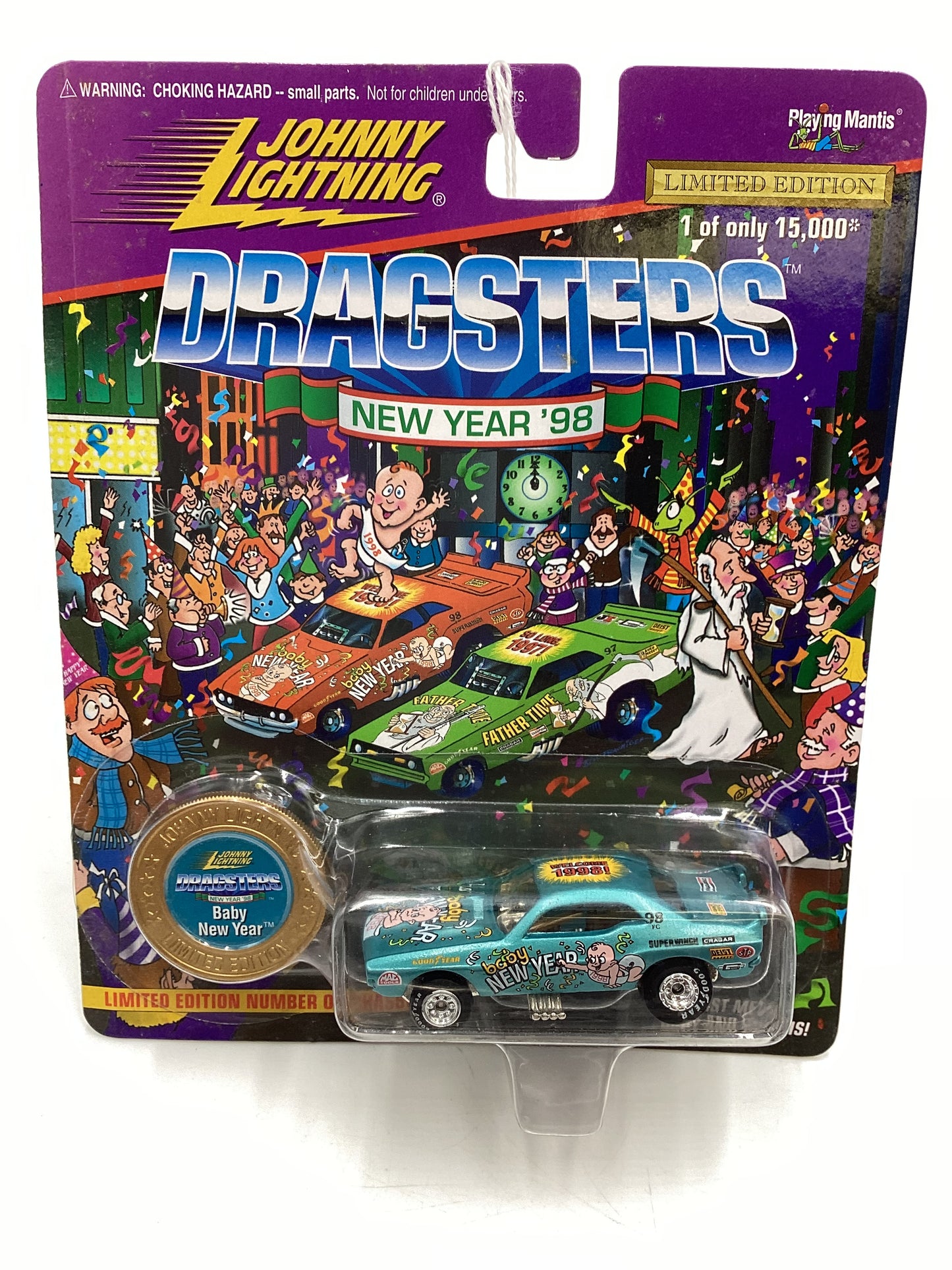 Johnny Lightning Dragsters New Year 98 #8595/15000 Baby New Year Blue Crease Left Side