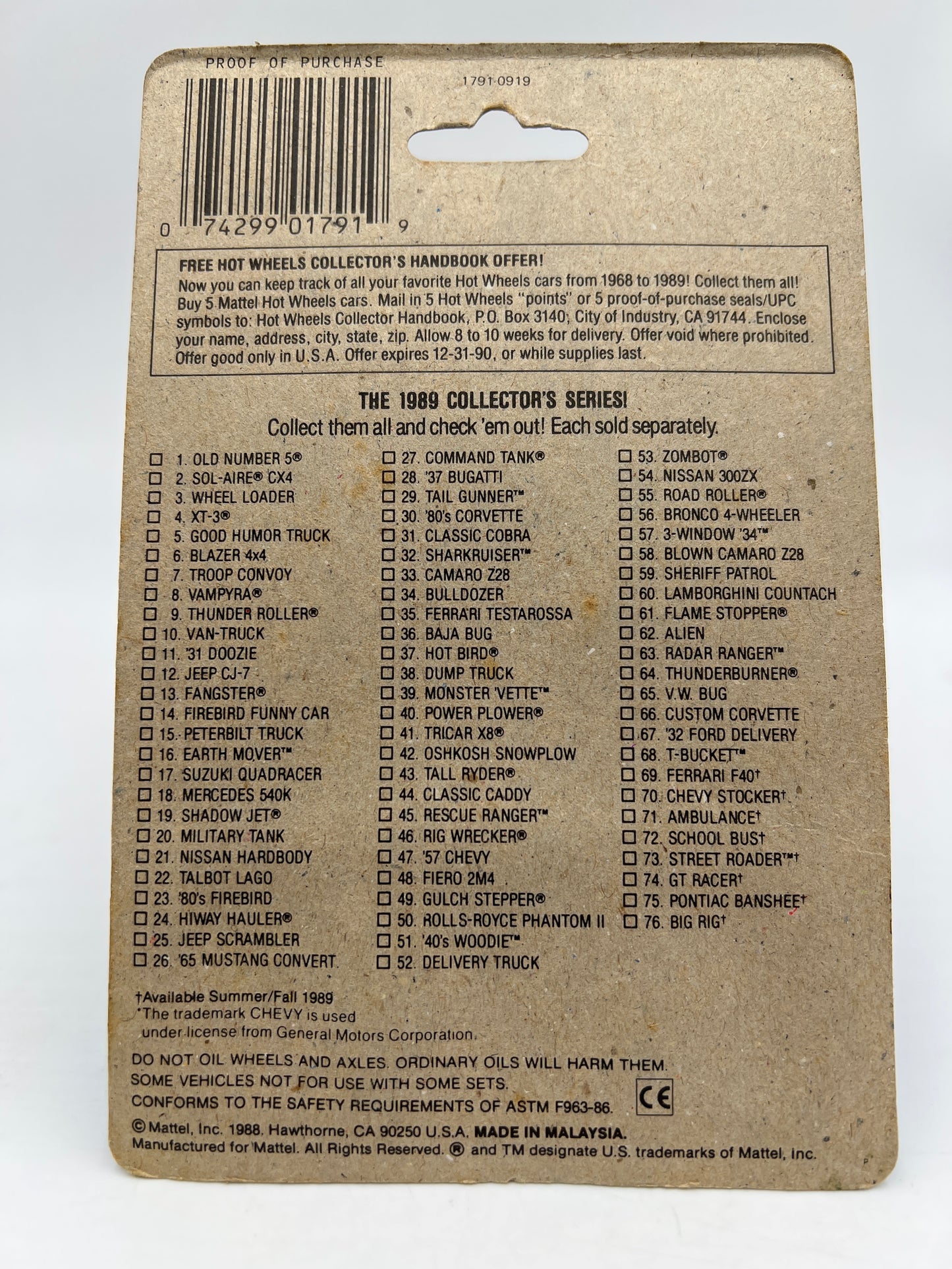 Hot Wheels Original 1988 Speed Fleet #1791 Chevy Stocker Black W/Protector