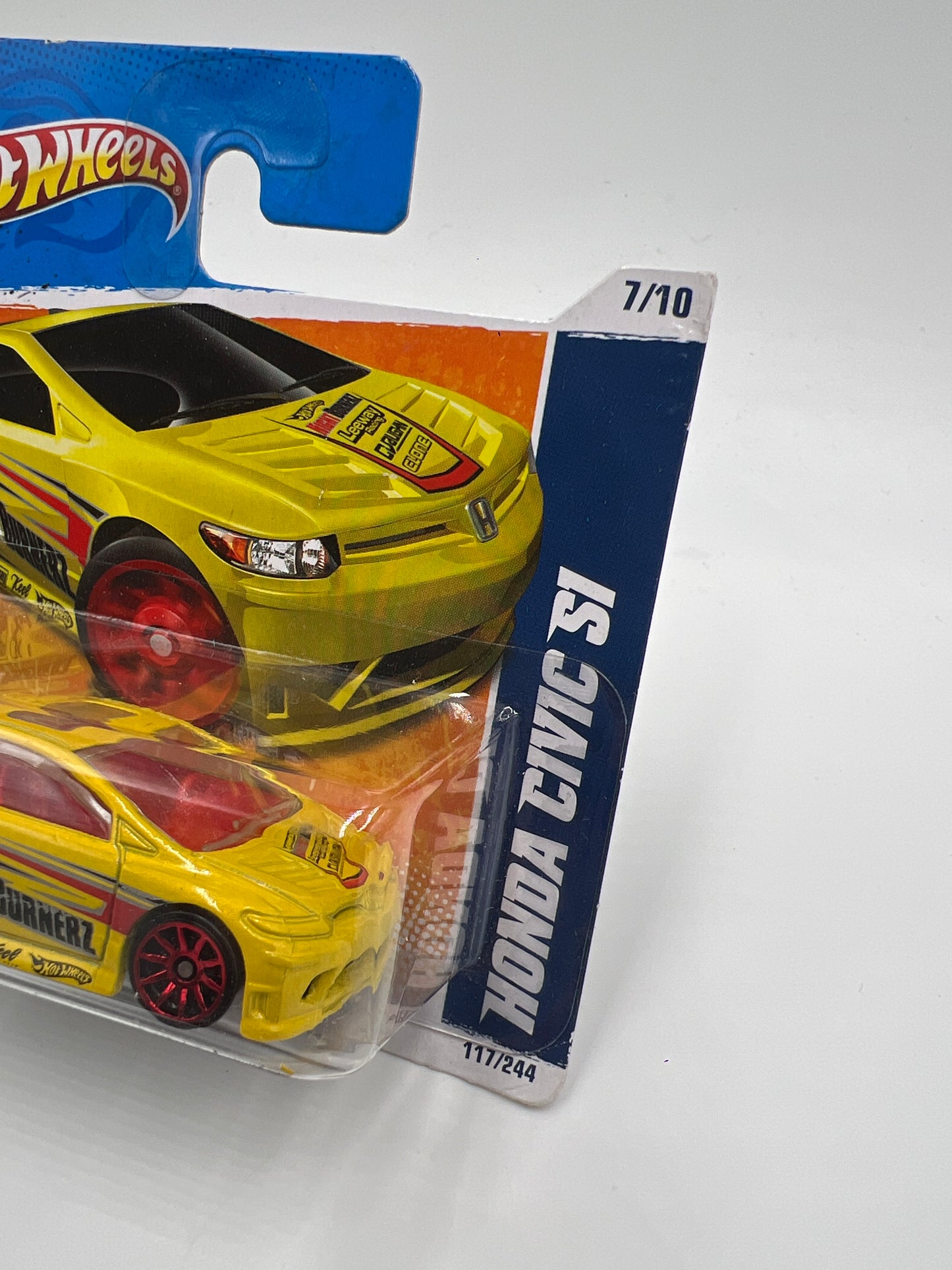 2011 Hot Wheels Short Card Nightburnerz #117 Honda Civic Si Yellow W/Protector