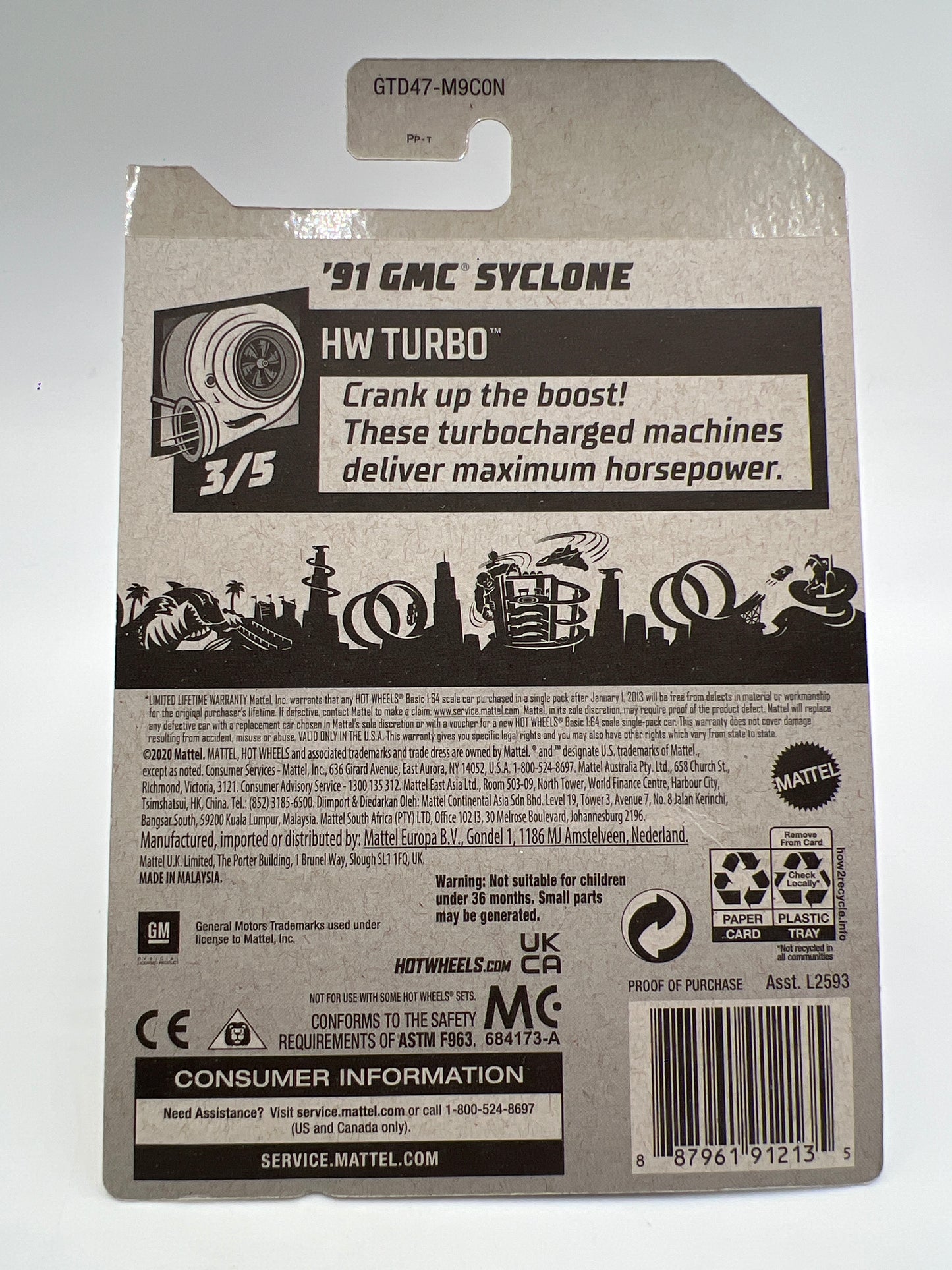 2021 Hot Wheels Kroger Exclusive #92 91 GMC Syclone Yellow W/Protector