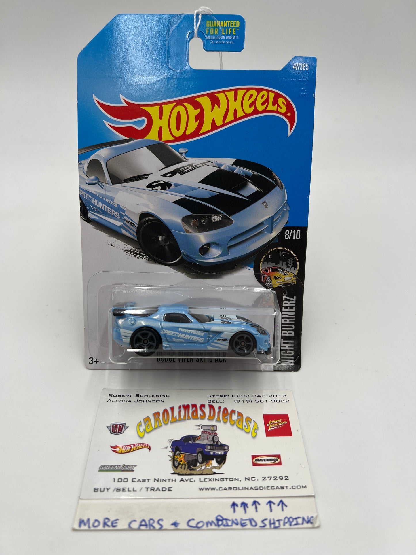 2017 Hot Wheels Night Burnerz Dodge Viper SRT10 ACR Light Blue (Card Not Perfect) 140C