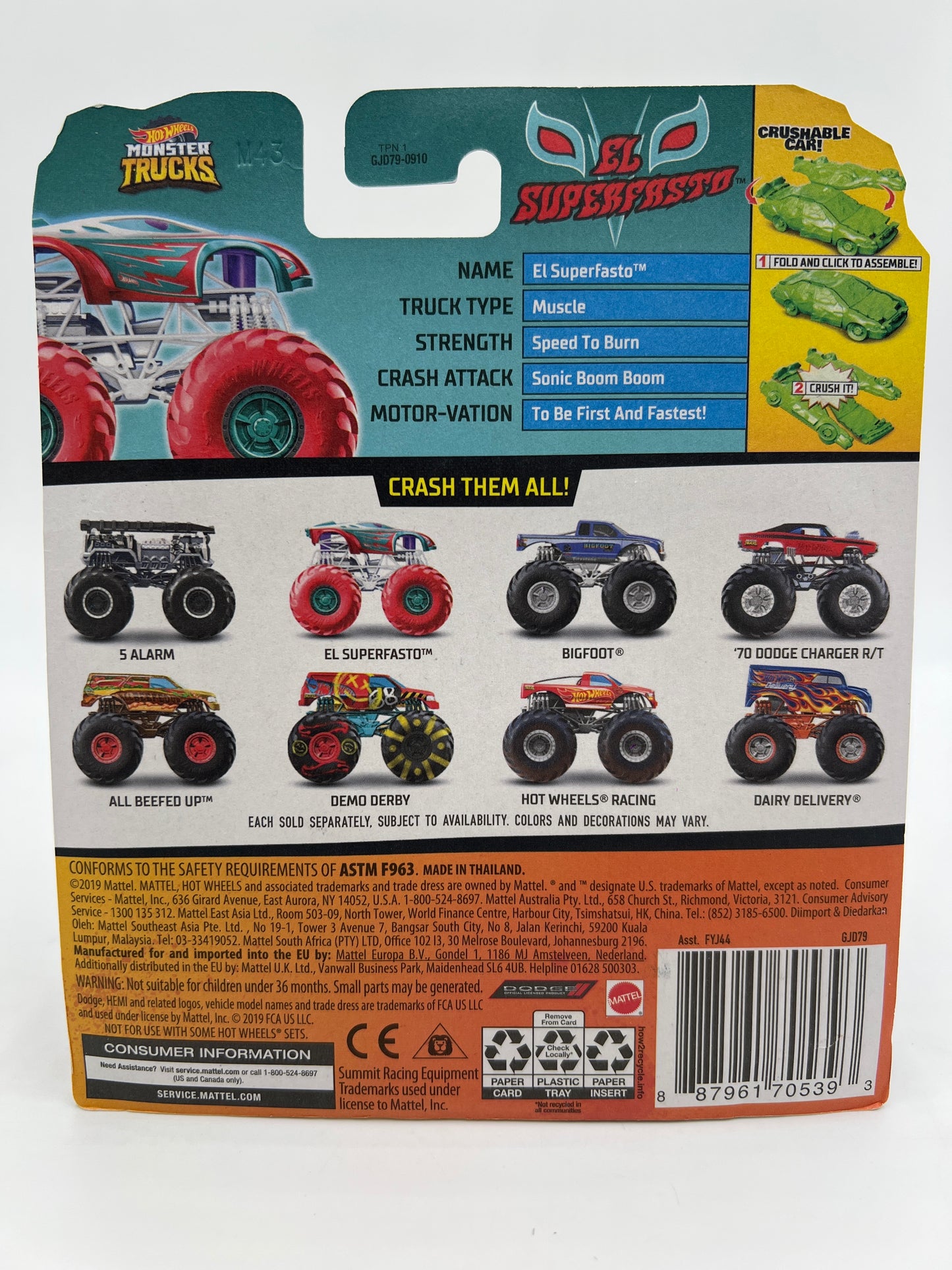 2020 Hot Wheels Monster Trucks Tinted Wheels #3 El Superfasto W/Protector VHTF