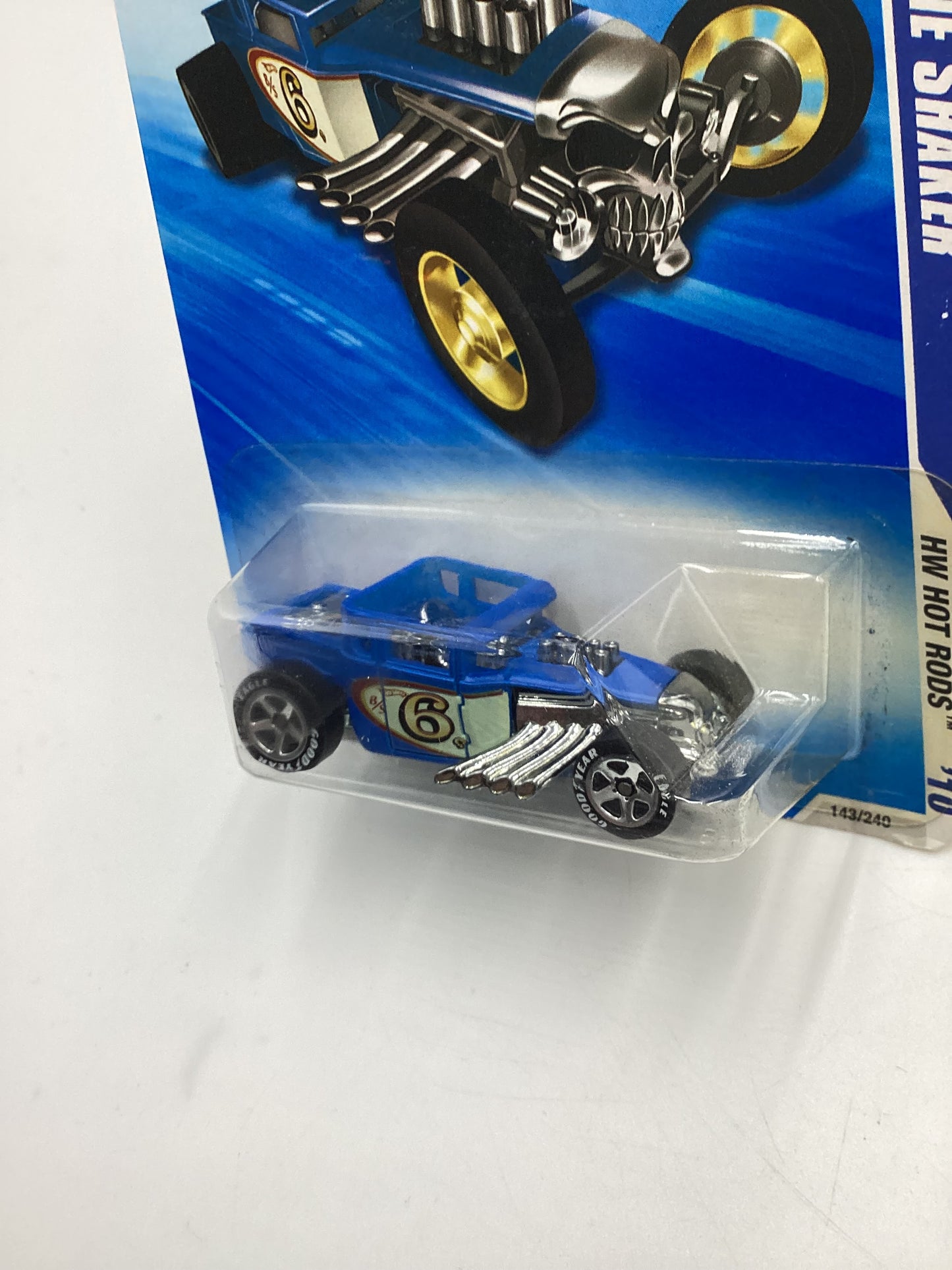 2010 Hot Wheels #143 Bone Shaker Blue Goodyear Tires Walmart Exclusive 234B