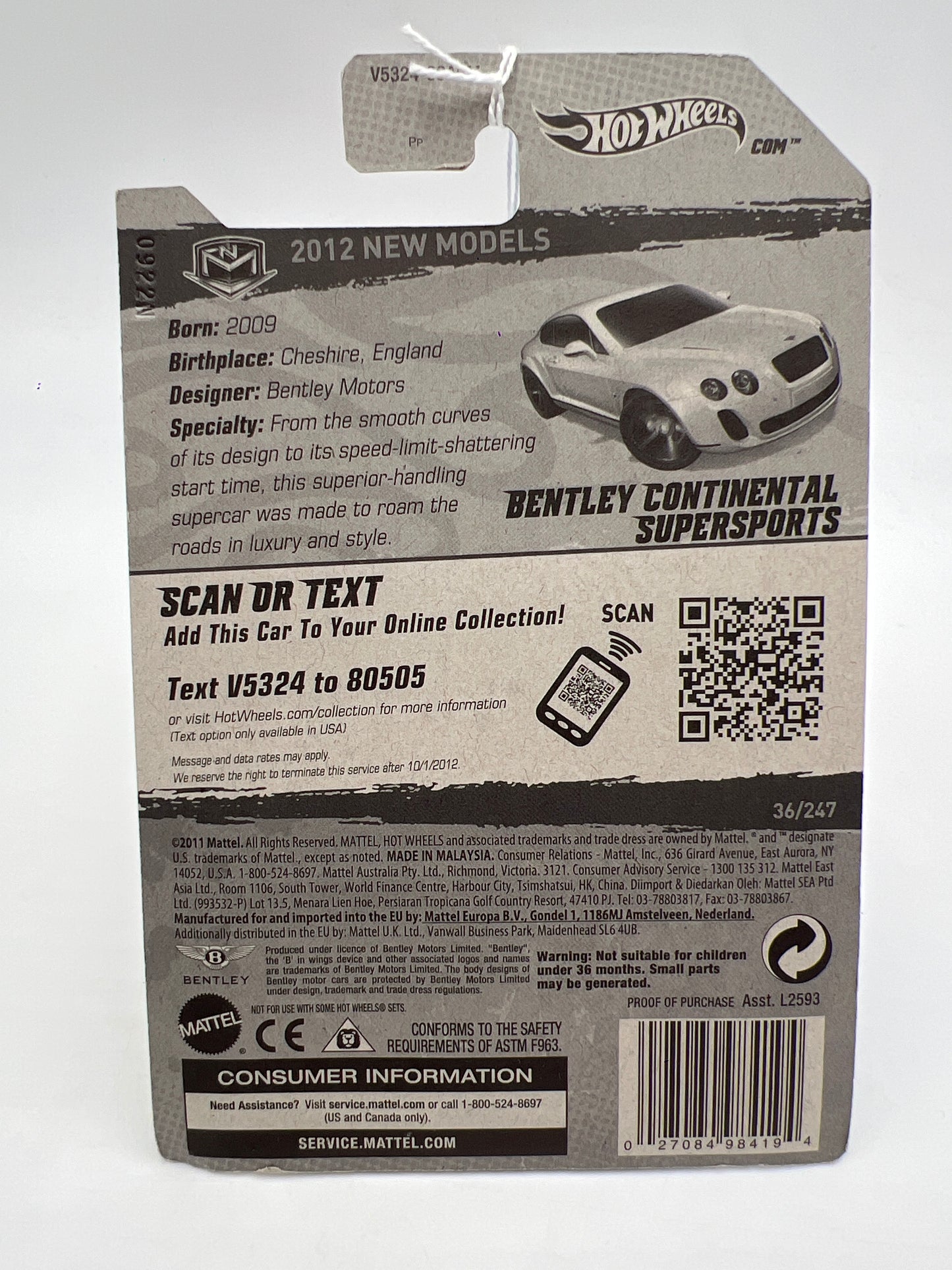 2012 Hot Wheels New Models #36 Bentley Continental Supersports White 62C