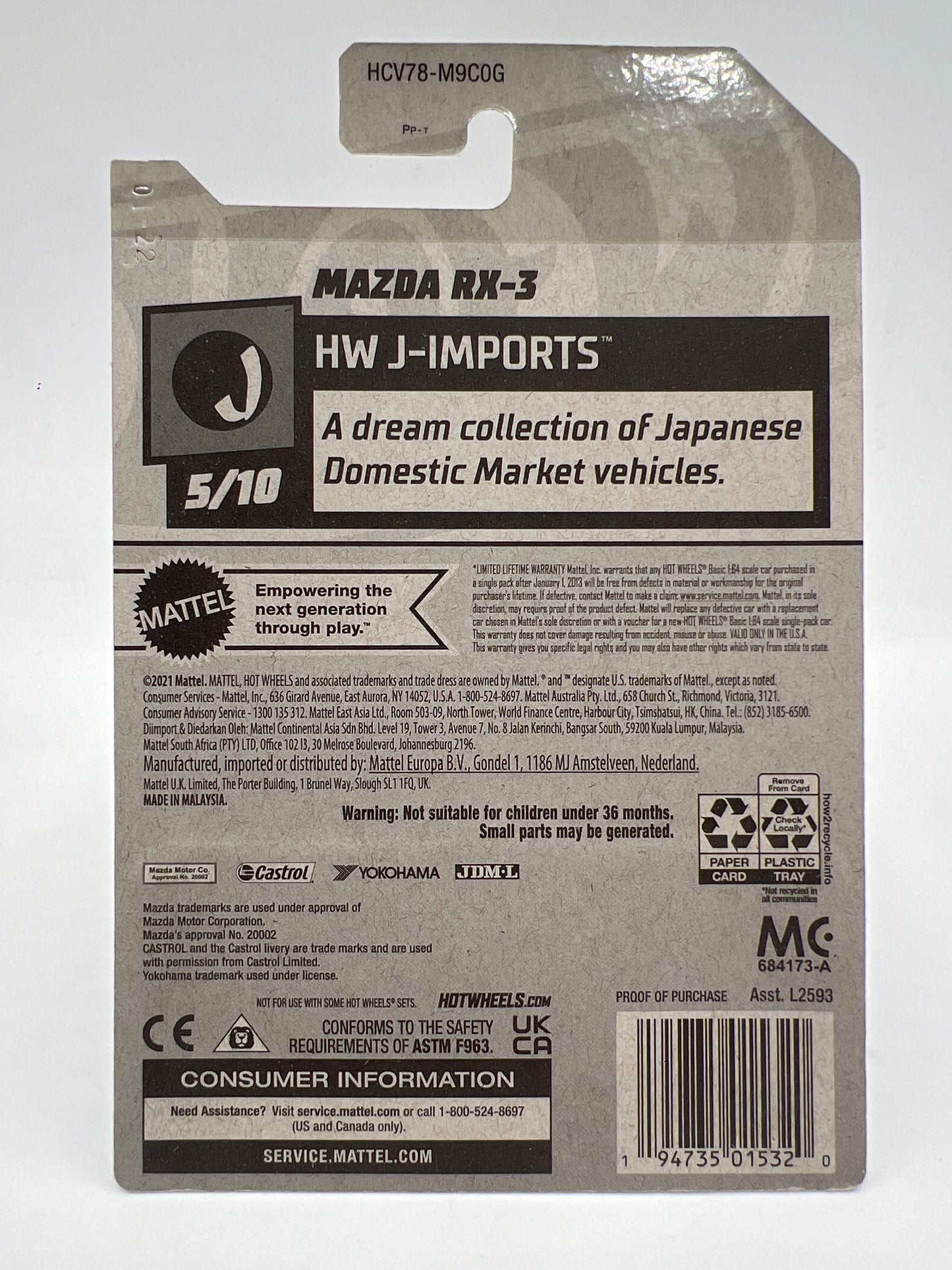 Hot Wheels Mazda RX-3 Black Wheel Swap Custom On Card W/Protector SR