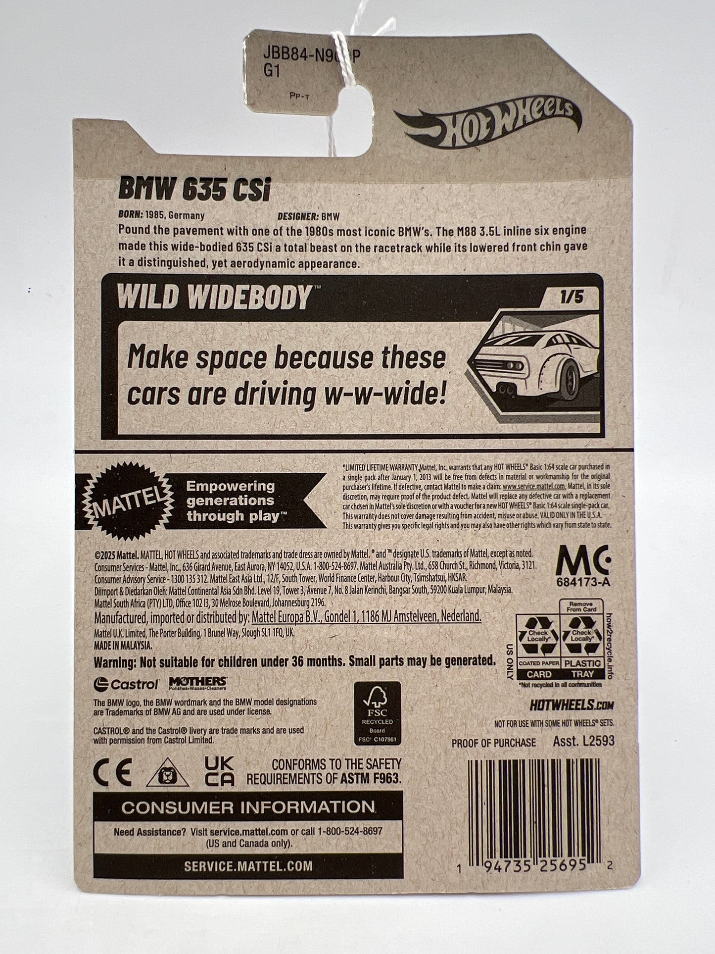 2025 Hot Wheels P Case Wild Widebody #185 BMW 635 CSi Orange 109C