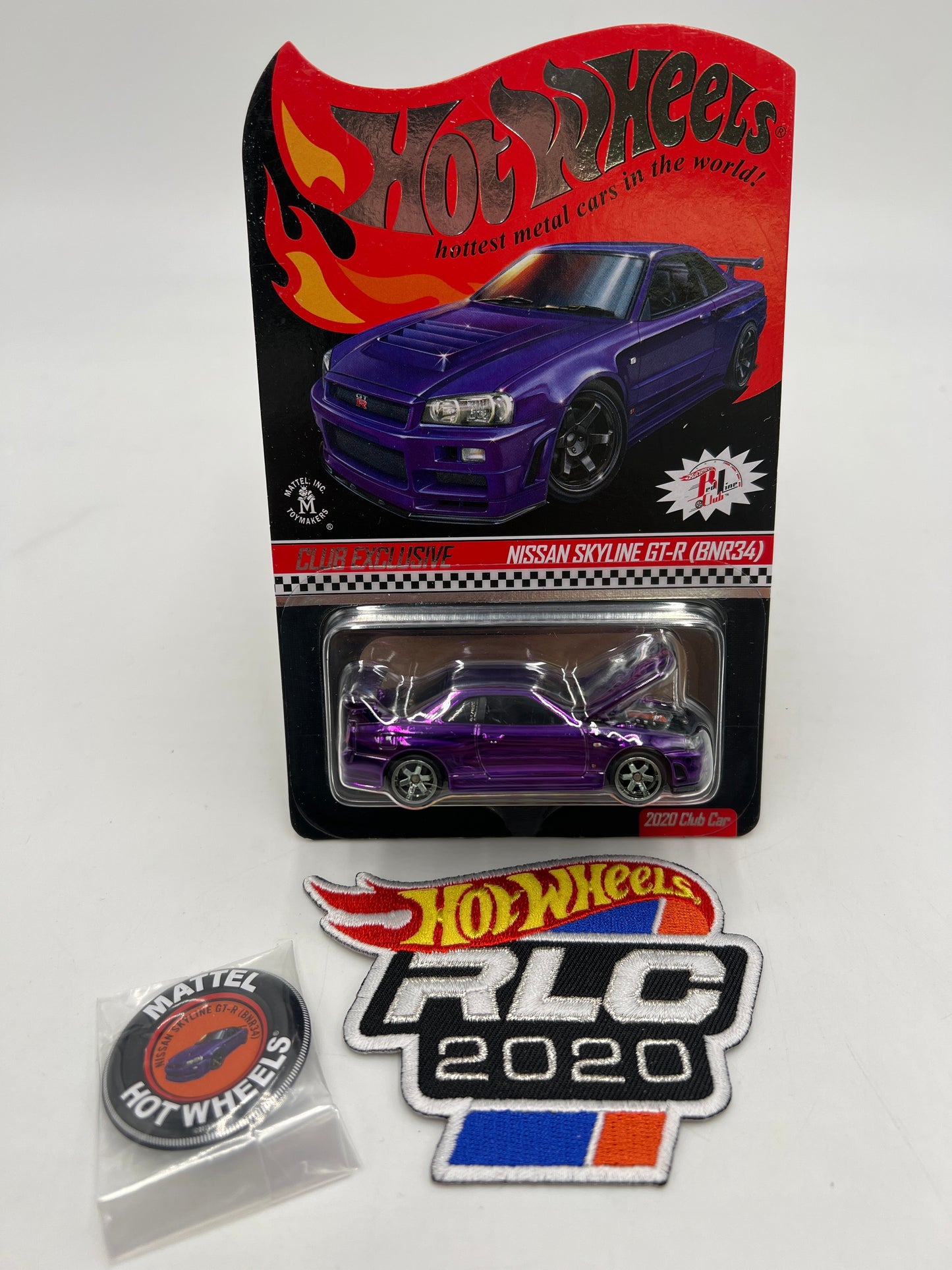 2020 Hot Wheels RLC Club Car Nissan Skyline GT-R BNR34 Purple + Patch & Pin W/Protector
