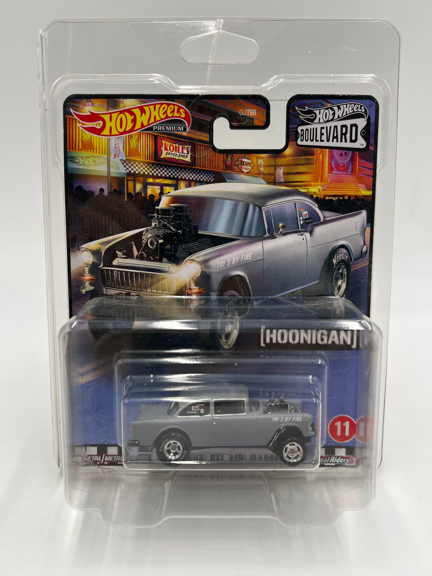 Hot Wheels Premium Boulevard #11 55 Chevy Bel Air Gasser Primer Gray W/Protector