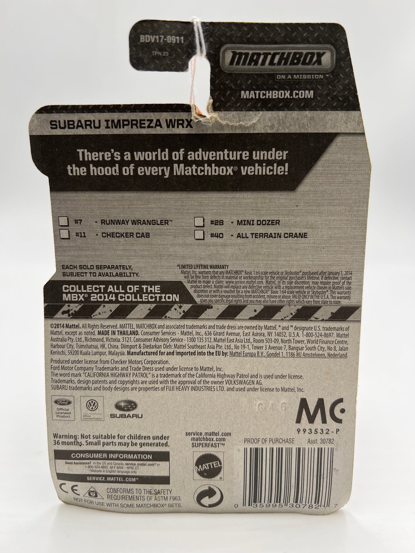 Matchbox MBX 2014 Collection Subaru Impreza WRX Police Blue Bad Card 208B