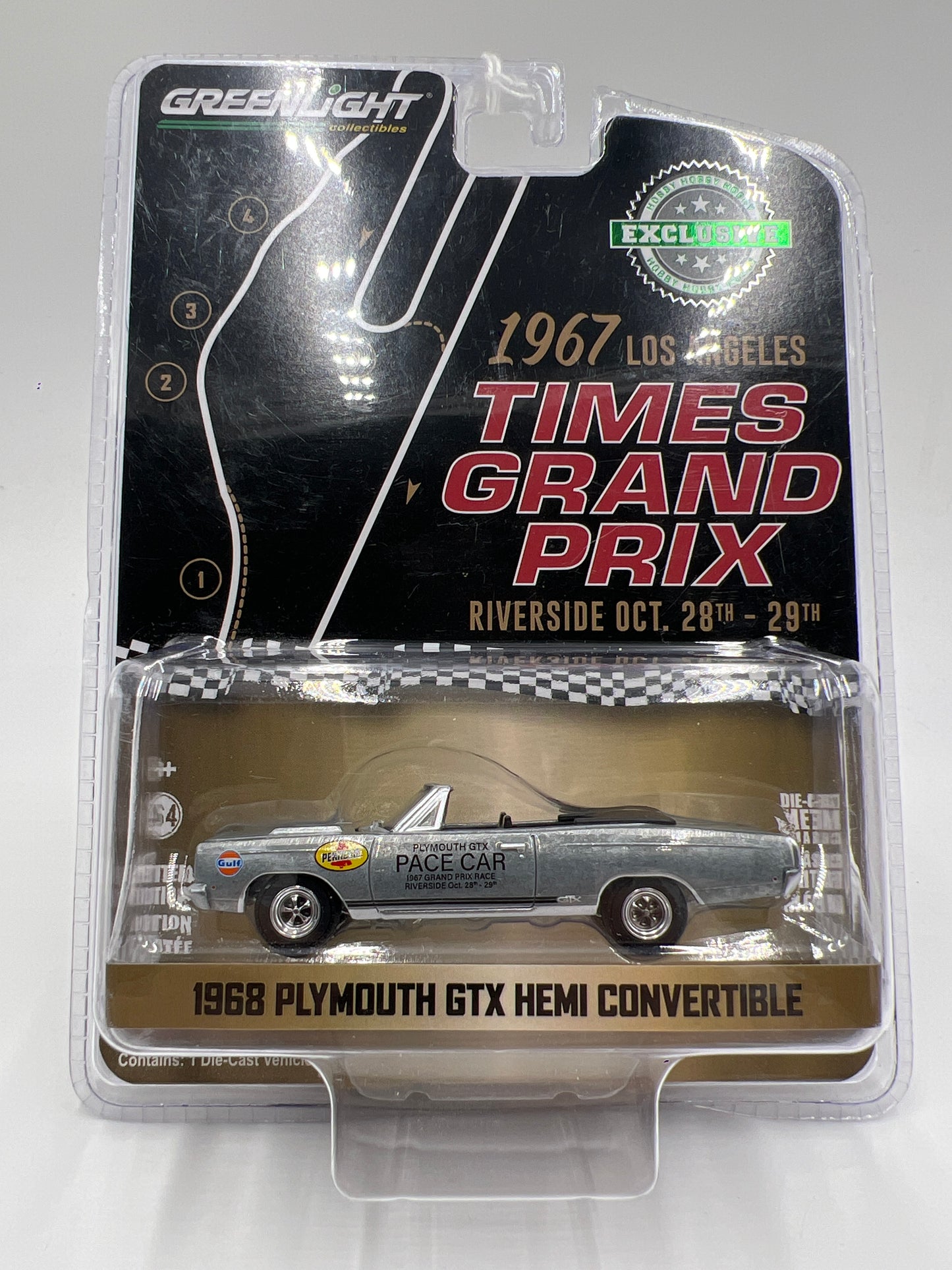 Greenlight Hobby Exclusive LA Times Grand Prix RAW CHASE 1968 Plymouth GTX Hemi Convertible Pace Car