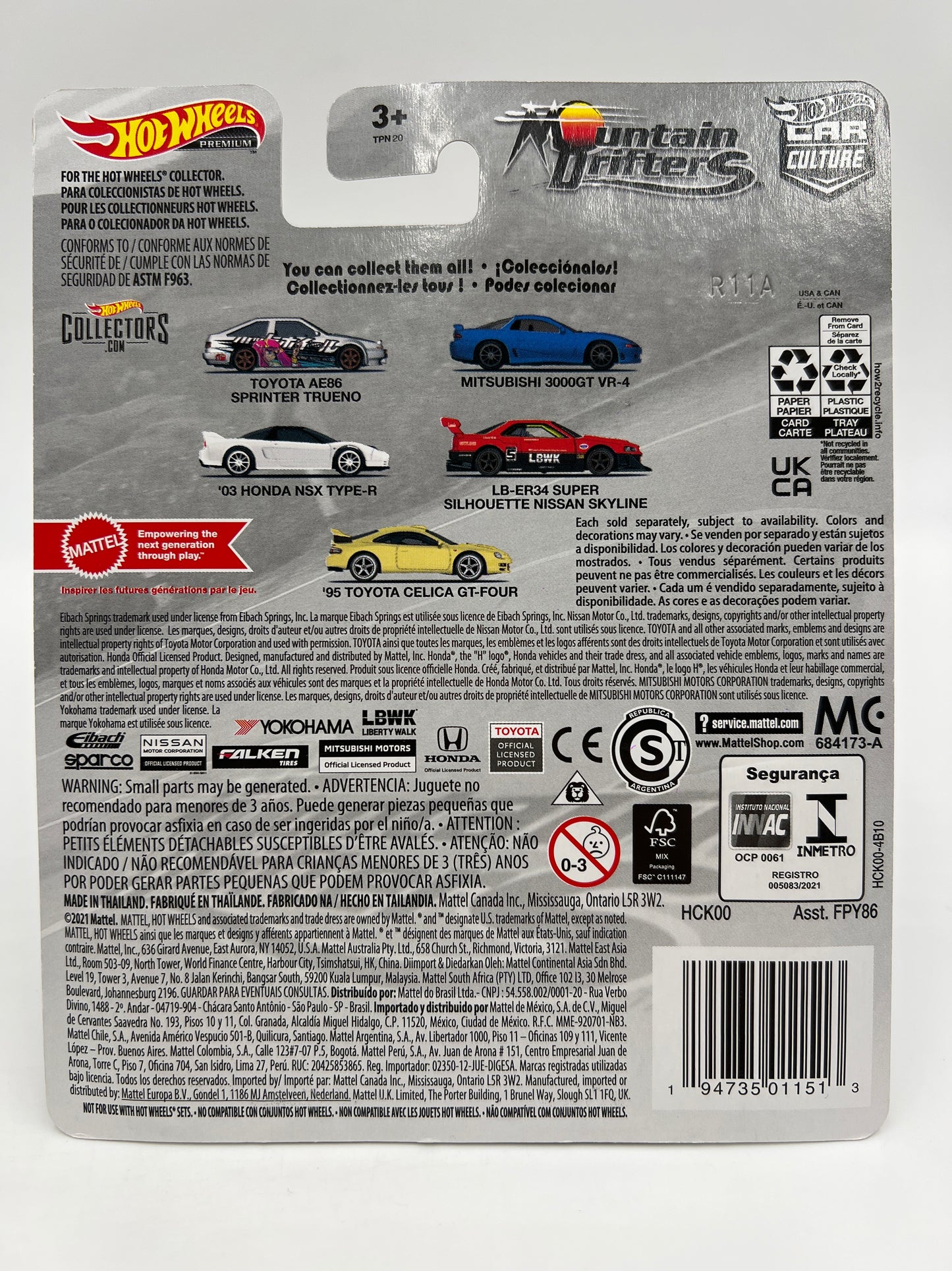 Hot Wheels Premium Mountain Drifters #3 03 Honda NSX Type-R White 245O