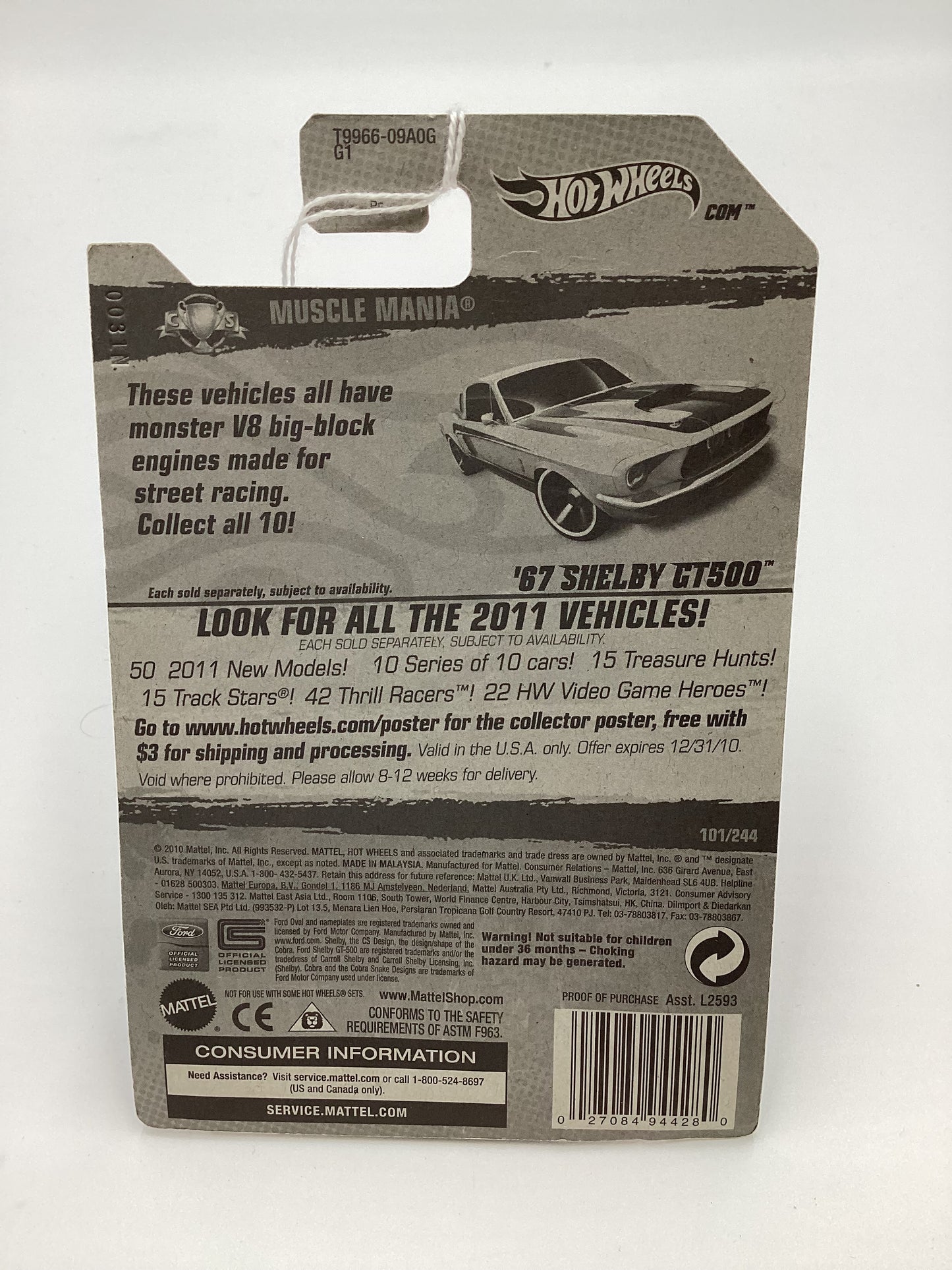 2011 Hot Wheels #101 67 Shelby GT 500 Silver 28C