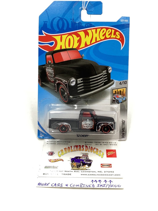 2018 Hot Wheels #327 52 Chevy black INT. Card 7F