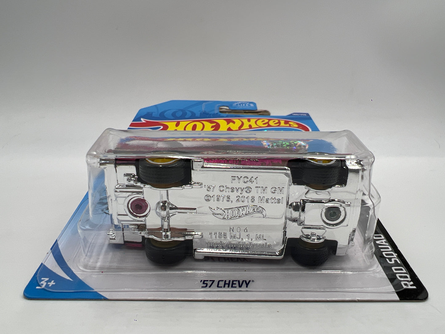 2021 Hot Wheels Super Treasure Hunt Factory Sealed #180 57 Chevy Pink W/Protector Cracked Blister