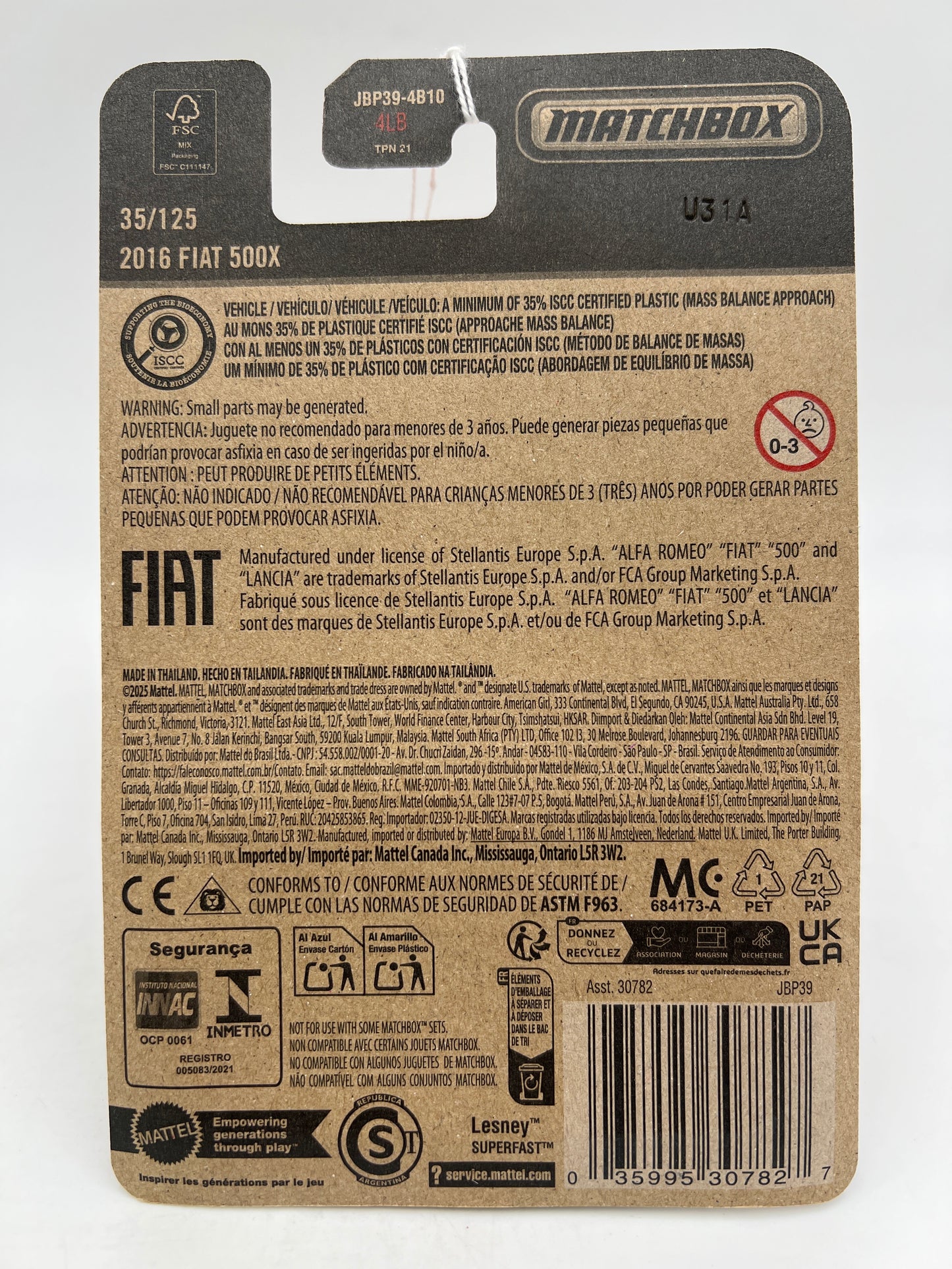 2025 Matchbox #35 2016 Fiat 500X Blue 206D