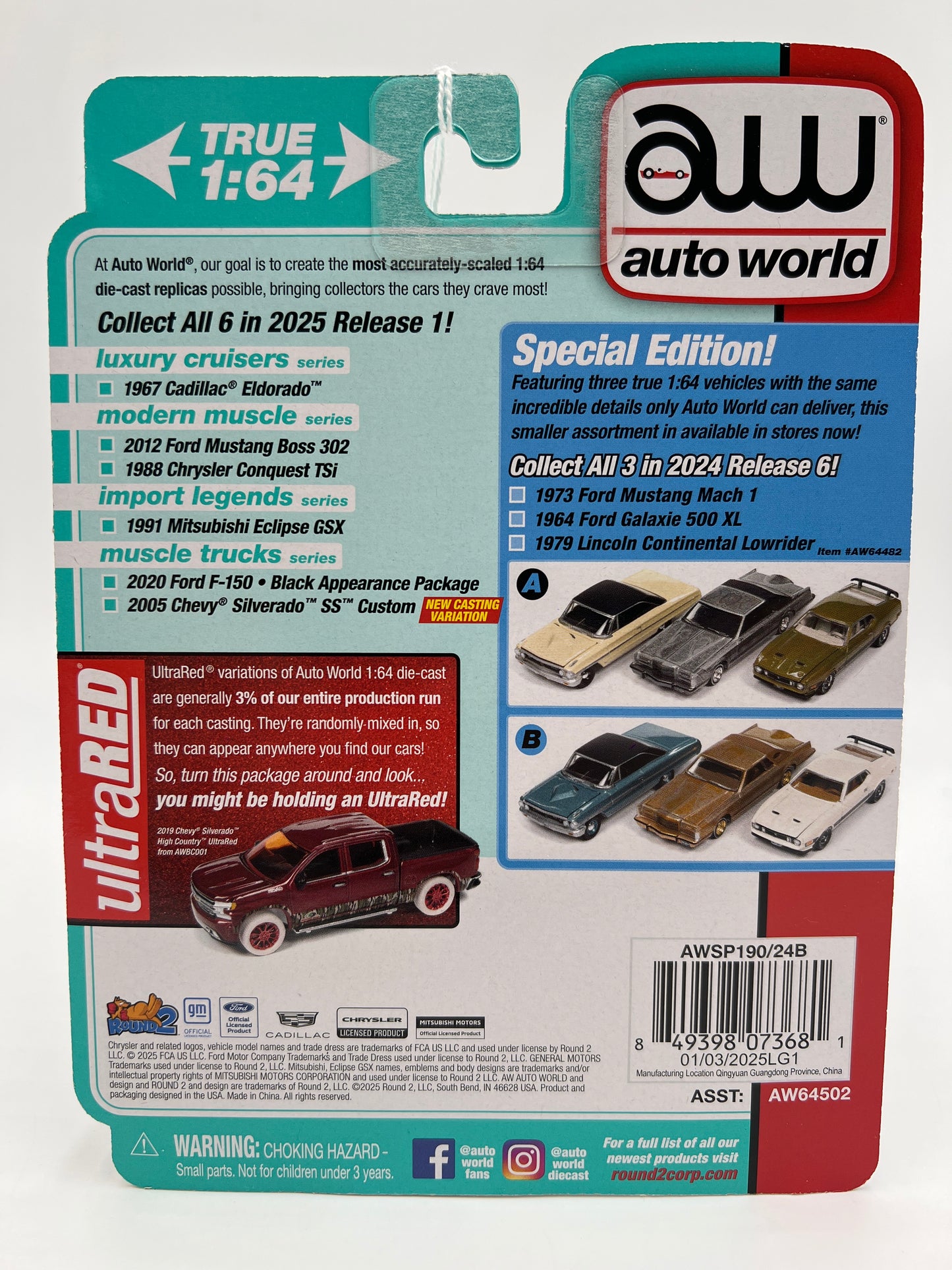 2025 Auto World Muscle Trucks CHASE Release 1 Version B 2005 Chevy Silverado SS Custom Ultra Red Cateye