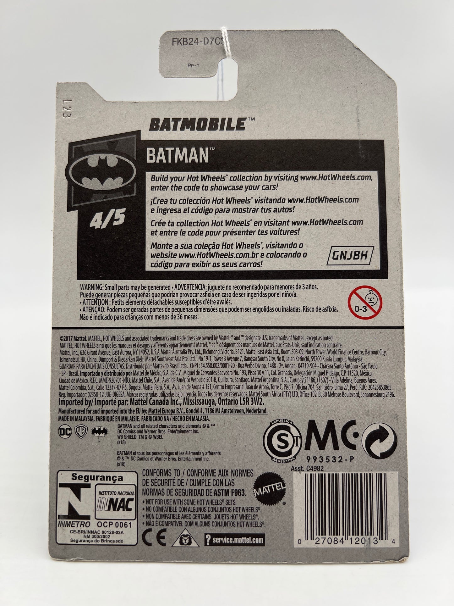 Hot Wheels 2018 Treasure Hunt Batmobile Blue International Card 282A