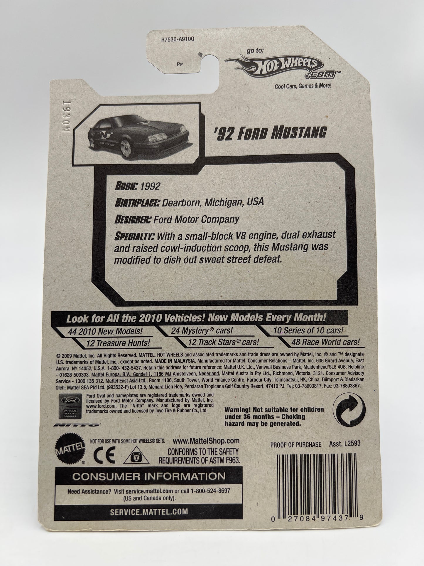 2010 Hot Wheels Performance #105 Kmart Exclusive 92 Ford Mustang Blue W/Protector SR