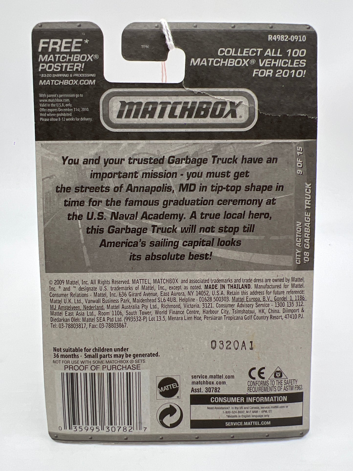 Matchbox City Action #66 08 Garbage Truck White Card Has Crease 216O