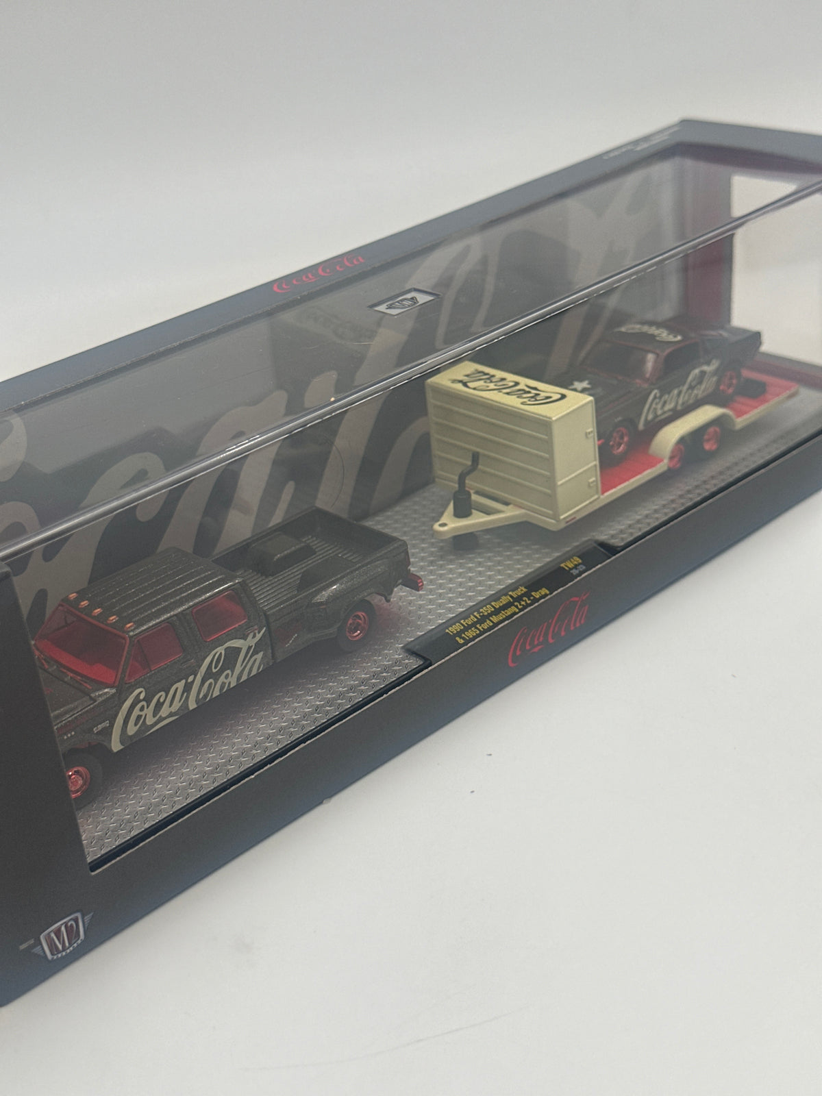 M2 Machines auto haulers 1990 Ford F350 Dually truck & 1965 Ford Mustang 2+2 Drag TW49 Chase