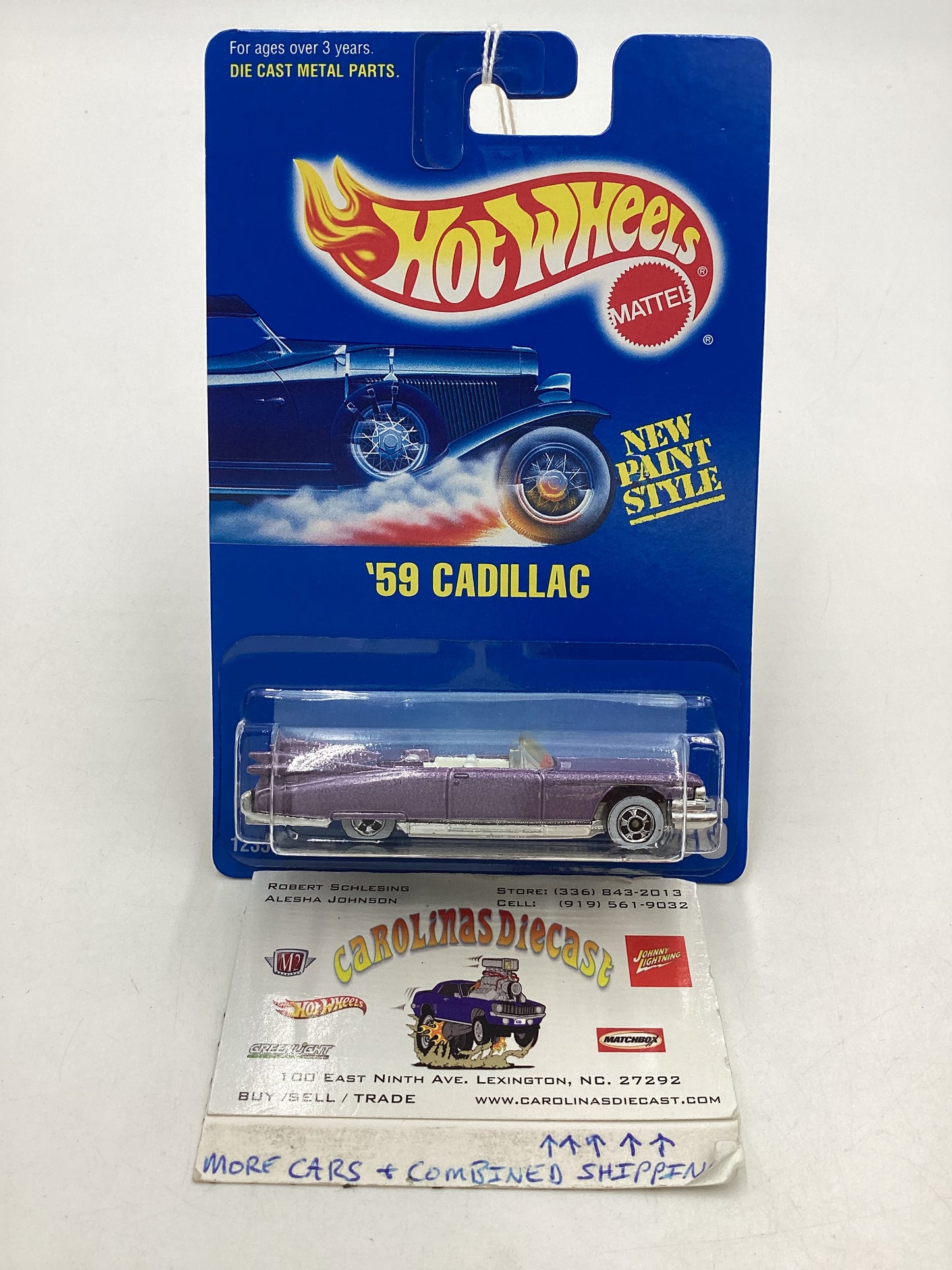 Hot Wheels Blue Card Collector No. 266 59 Cadillac Purple WW Wheels 239F