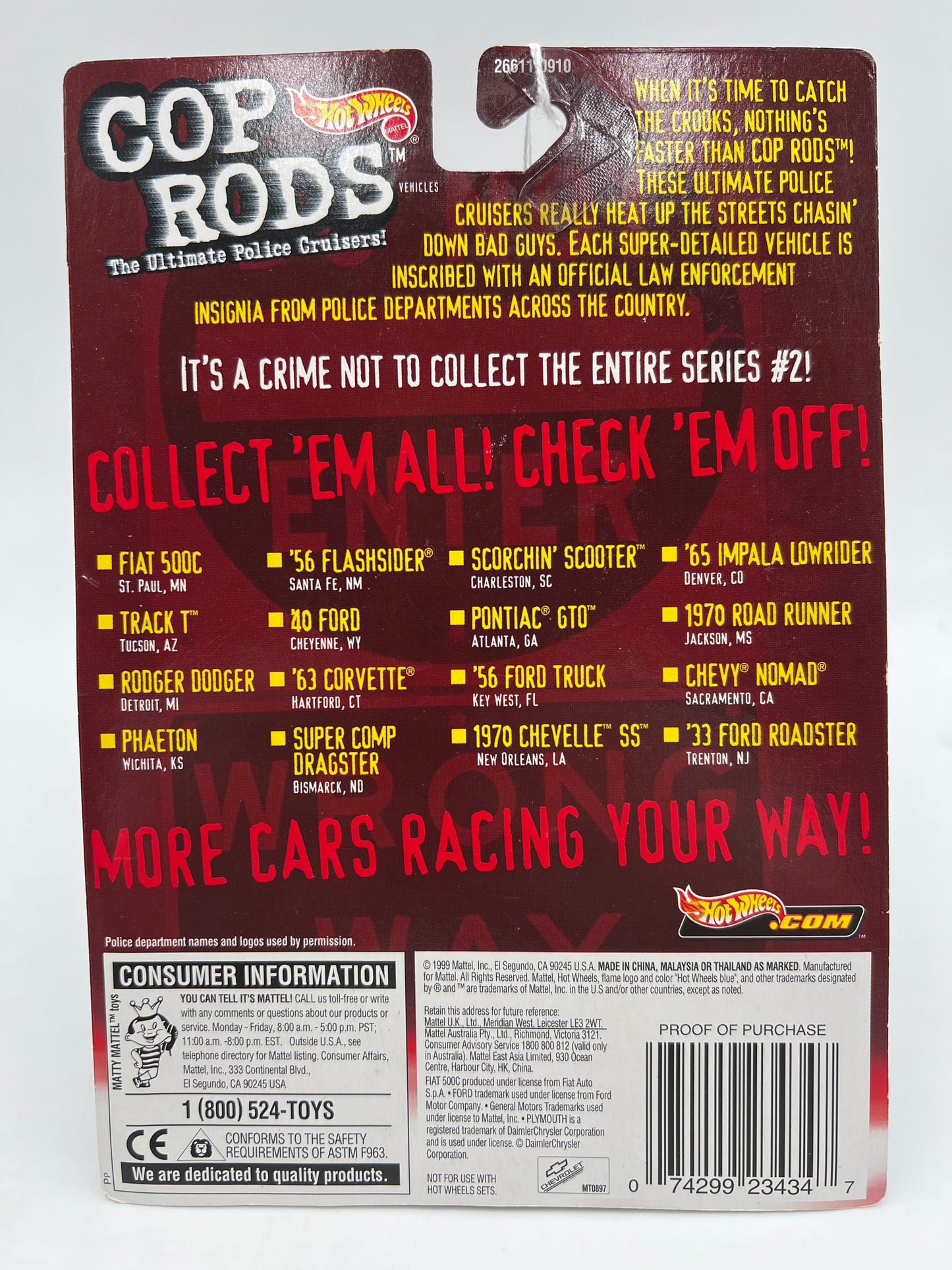 Hot Wheels Cop Rods Series 2 Hartford CT 63 Corvette W/Real Riders