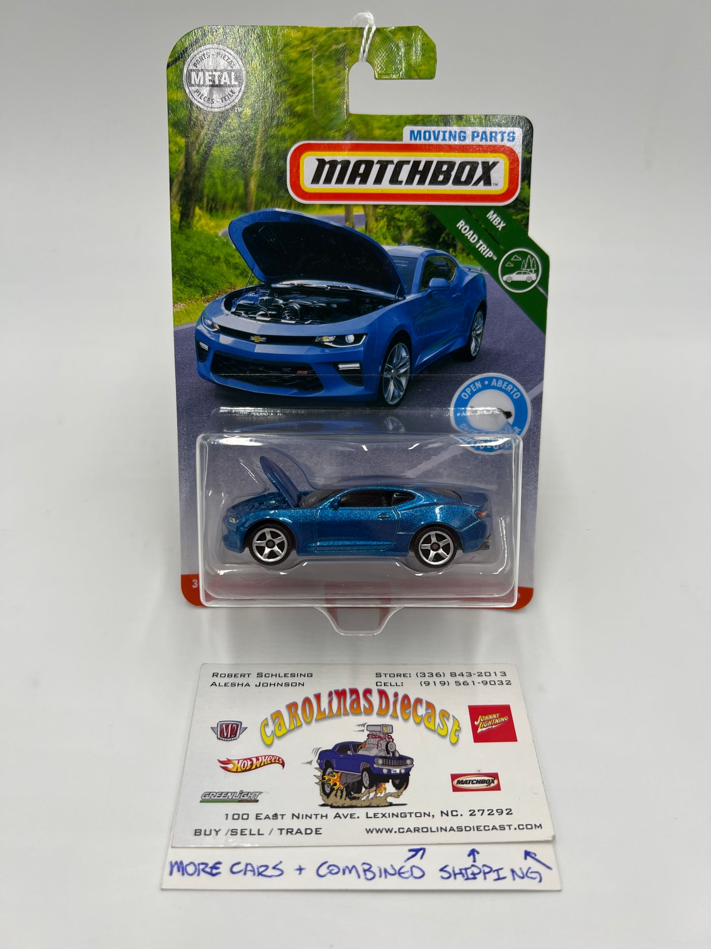 Matchbox Moving Parts MBX Road Trip 16 Chevy Camaro Blue 168F