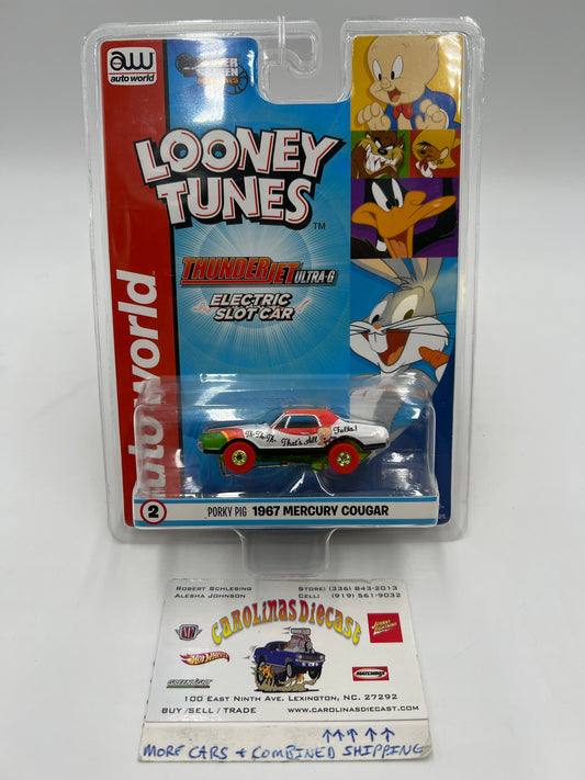 Auto World Thunderjet Ultra G Looney Tunes Porky Pig 1967 Mercury Cougar Electric Slot Car 13H