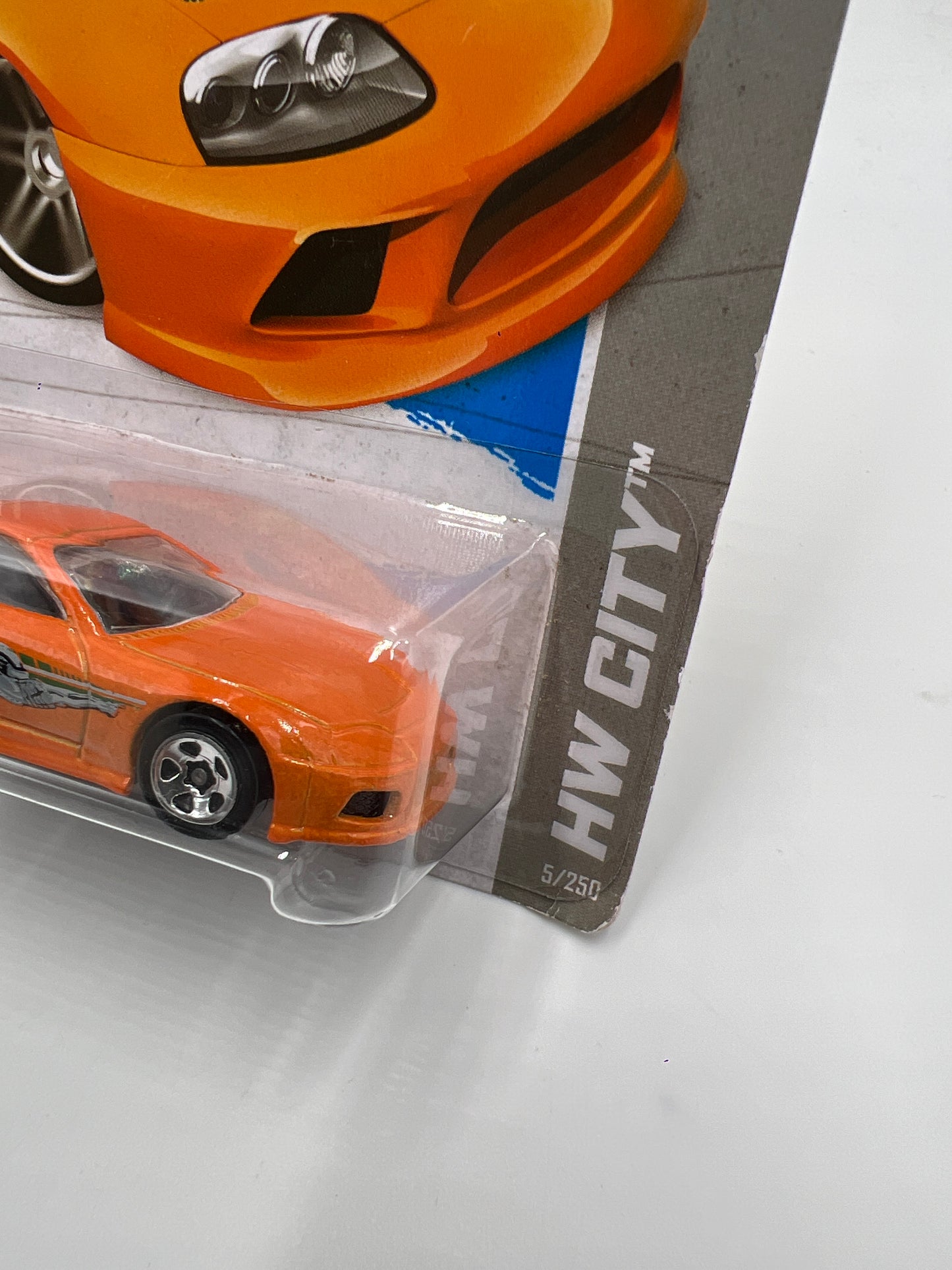 2013 Hot Wheels City #5 Fast & Furious Toyota Supra Orange Card Not Perfect