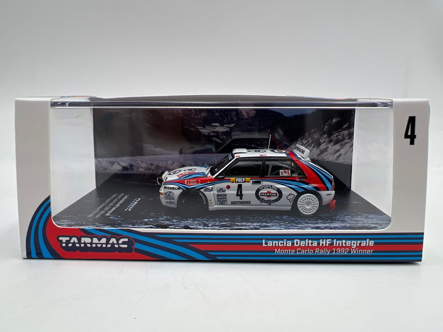 Tarmac Works x Hobby64 Lancia Delta HF Integrale Martini Monte Carlo Rally 1992 Winner