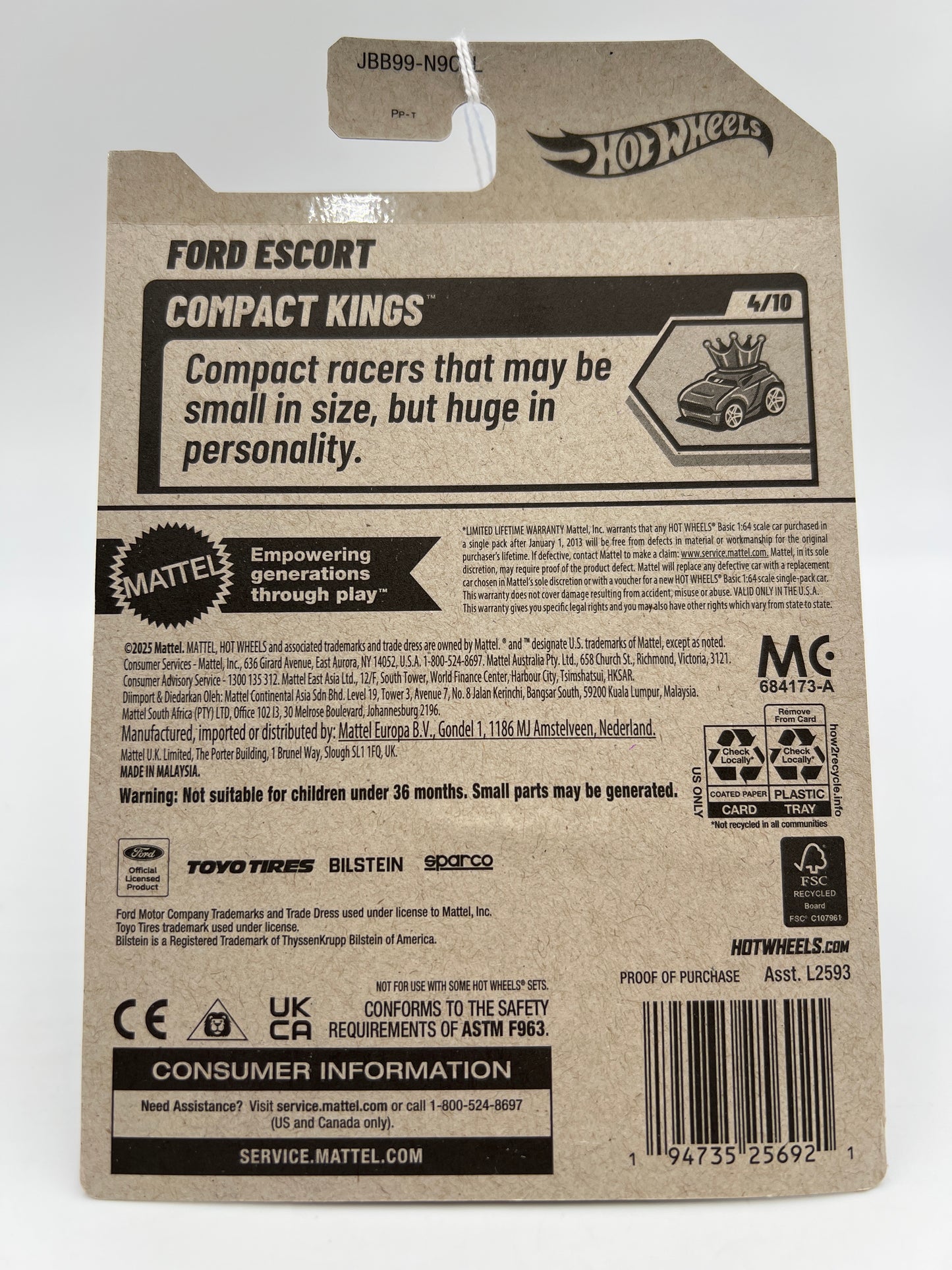 2025 Hot Wheels L Case Compact Kings #113 Ford Escort Purple 32B