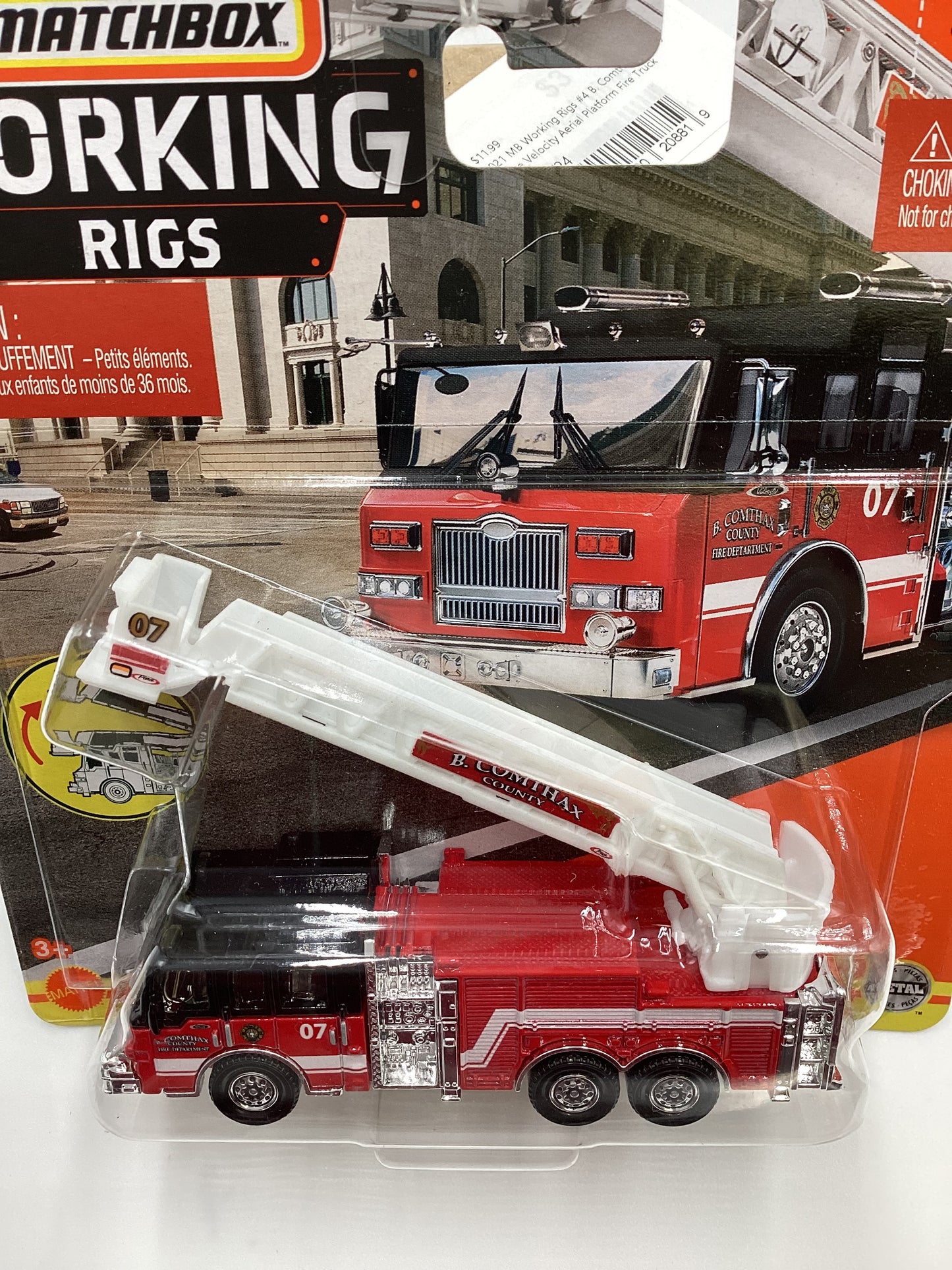 2021 Matchbox working rigs #4 B.Comthax County Pierce Velocity Aerial Platform Fire Truck 168F