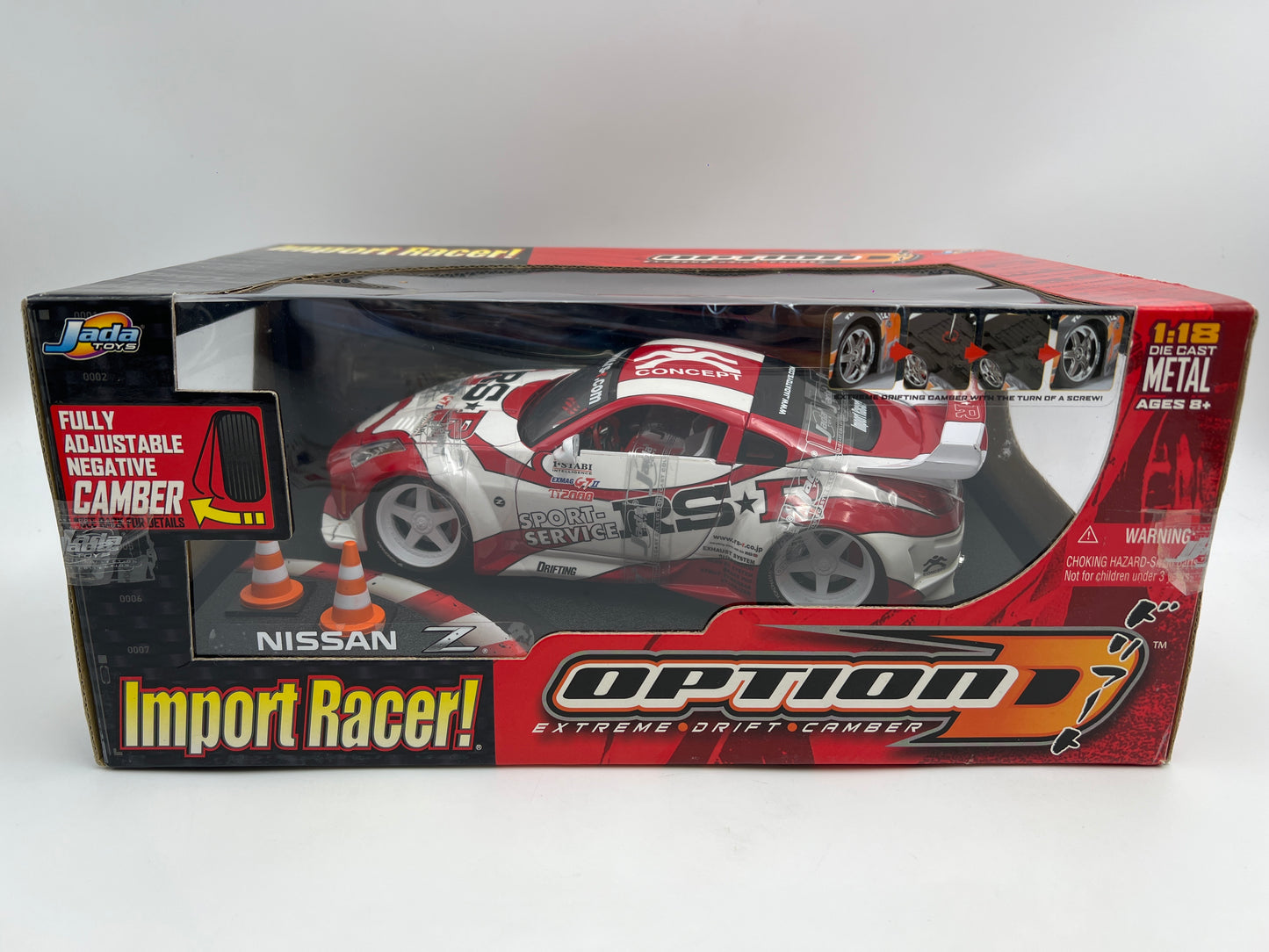 Jada 1:18 Scale Import Racer Option D Nissan Z Red/White W/Adjustable Camber