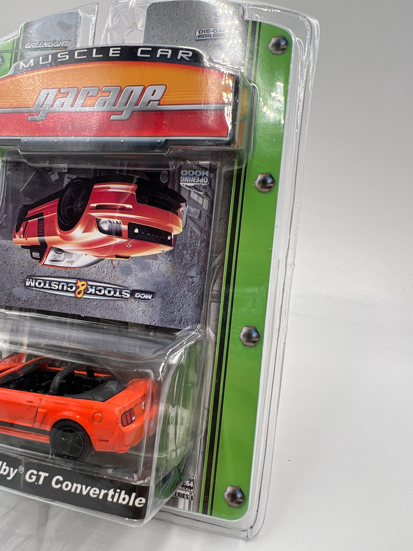 Greenlight Muscle Car Garage Series 6 2008 Shelby GT Convertible Orange Upside Down Card 176C