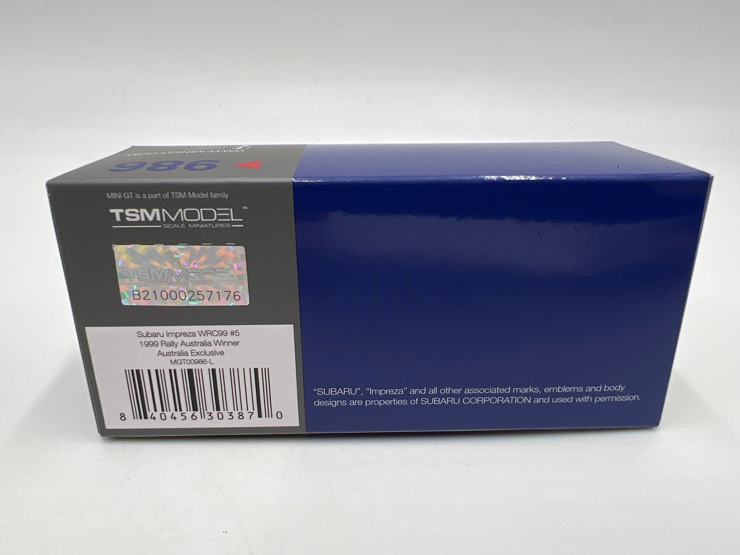Mini GT 1:64 Box Model #986 Subaru Impreza WRC99 #5 1999 Rally Australia Winner Blue
