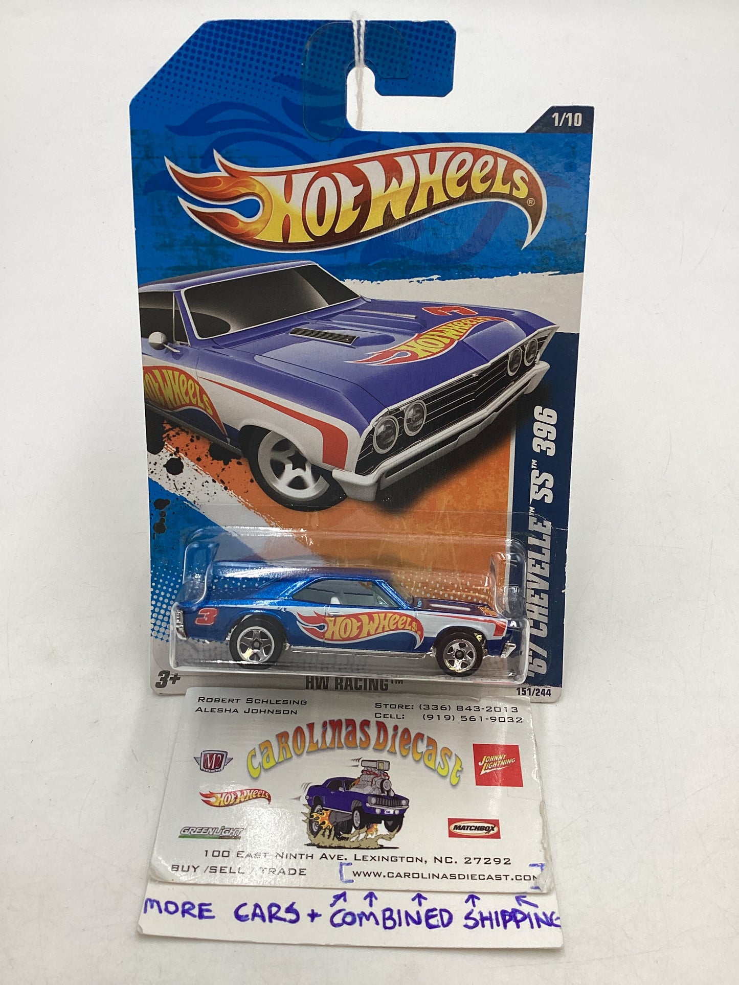 2011 Hot wheels #151 67 Chevelle SS 396 Blue 11G